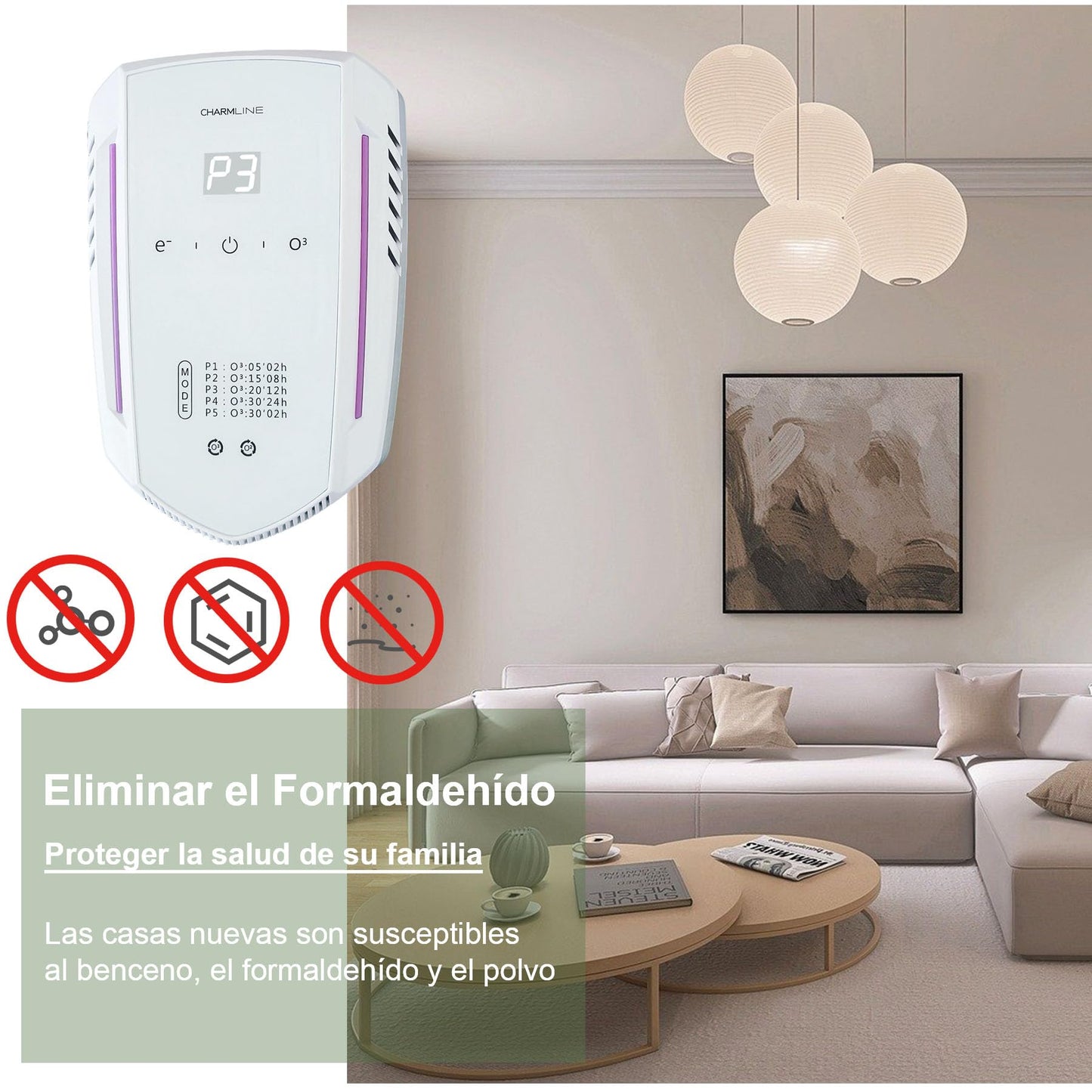 Purificador de Aire con Ozono e Iones Negativos,Eliminador de Olores,Air Purifier,Generador de Ionizador para Habitaciones,Generador de Ozono para Hogar/Cocinas/Baños/Habitaciones De Mascotas