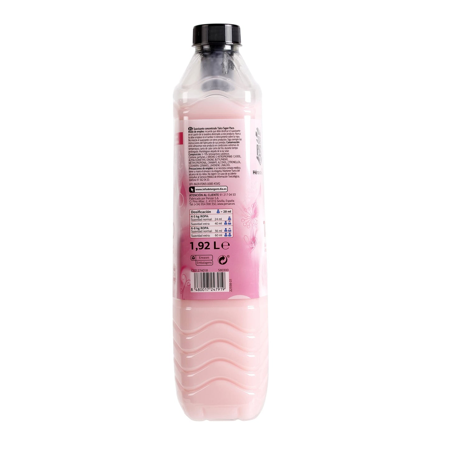 SUPER PACO Suavizante Concentrado Talco Botella 80 Lv - 1.92 L - Fresco - Suave y Fresca