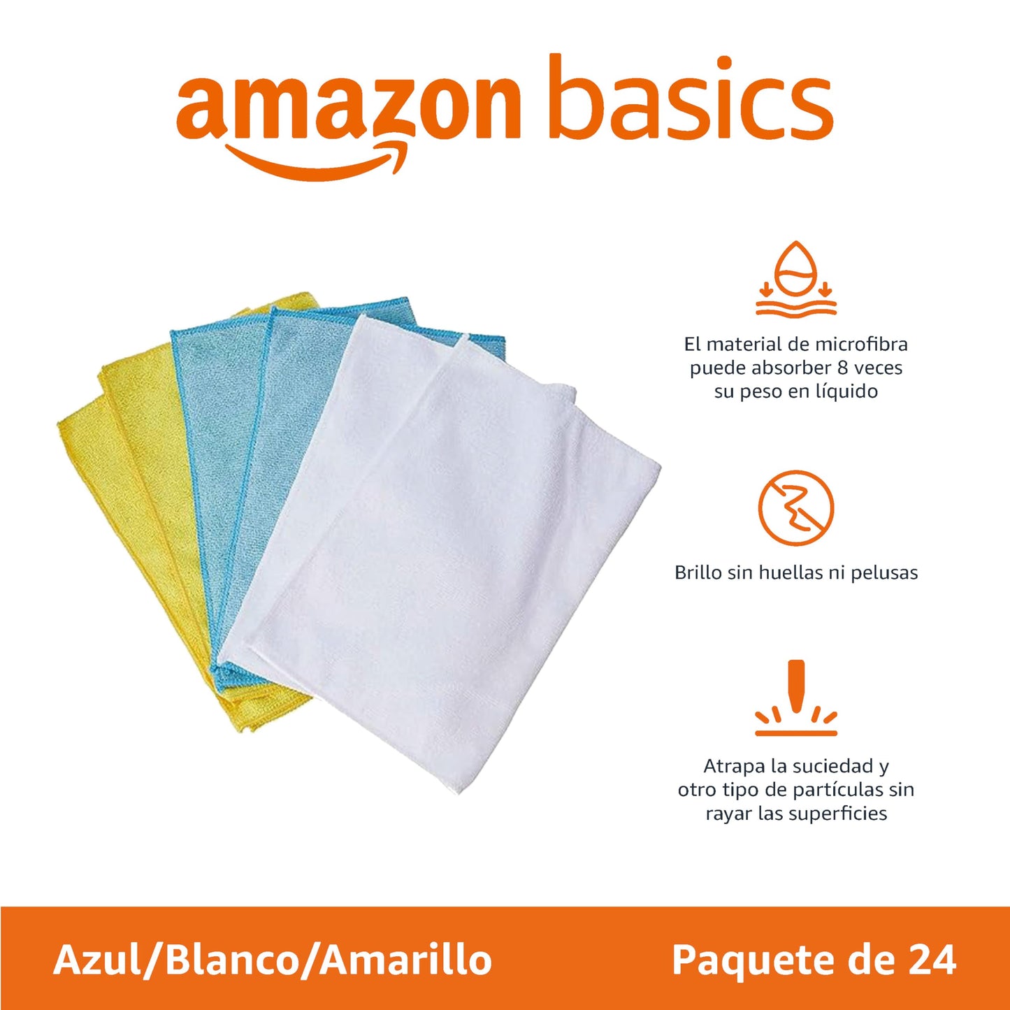 Amazon Basics - Paño de limpieza de microfibra, 30.5 cm x 40.5 cm, 24 unidades, Multicolor