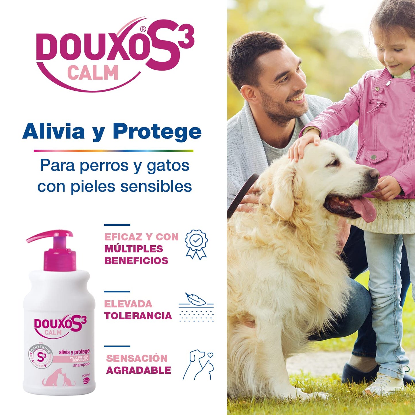 DOUXO S3 Calm Champú para Perros y Gatos - Higiene para Pieles sensibles - Alivia y Protege - Fragancia hipoalergénica - 200ml