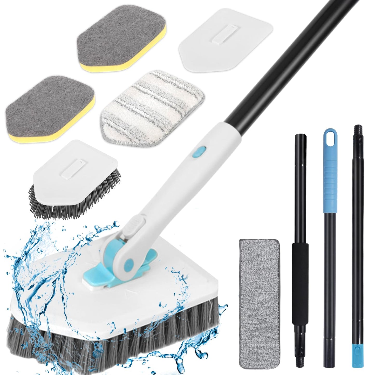 Vautvis Cepillo De Limpieza Hogar para Ducha 4 En 1,Cepillo Limpieza Ducha con Mango Telescópico, Palo Extensible Limpieza, Mopas De Limpieza Suelos para Ducha, Cocina, Baño, Bañera, Suelo