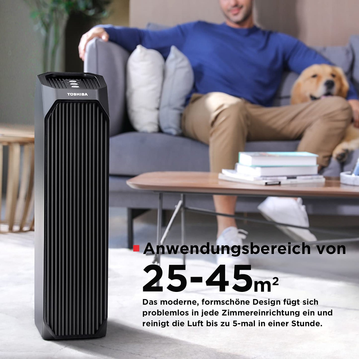 Toshiba Purificador de aire CAF-Z45FR 3 en 1 Air Purifier con filtro HEPA H13, CADR 228 m³/h, filtro de carbón activo, luz UV, 99,7% de efecto de filtración de pelo de animales, polen, polvo