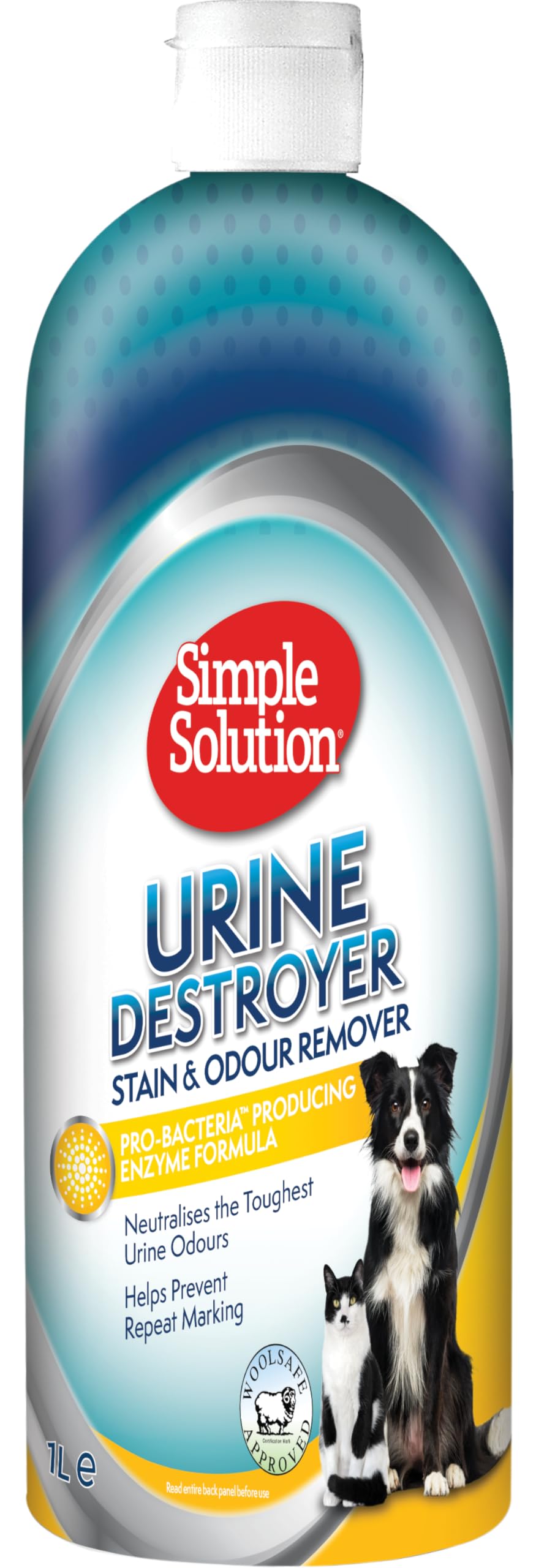 Simple Solution Limpiador Enzimático Destructor, Removedor de Manchas y Olores de Mascotas con Poder de Limpieza Pro-Bacterias, 1 L