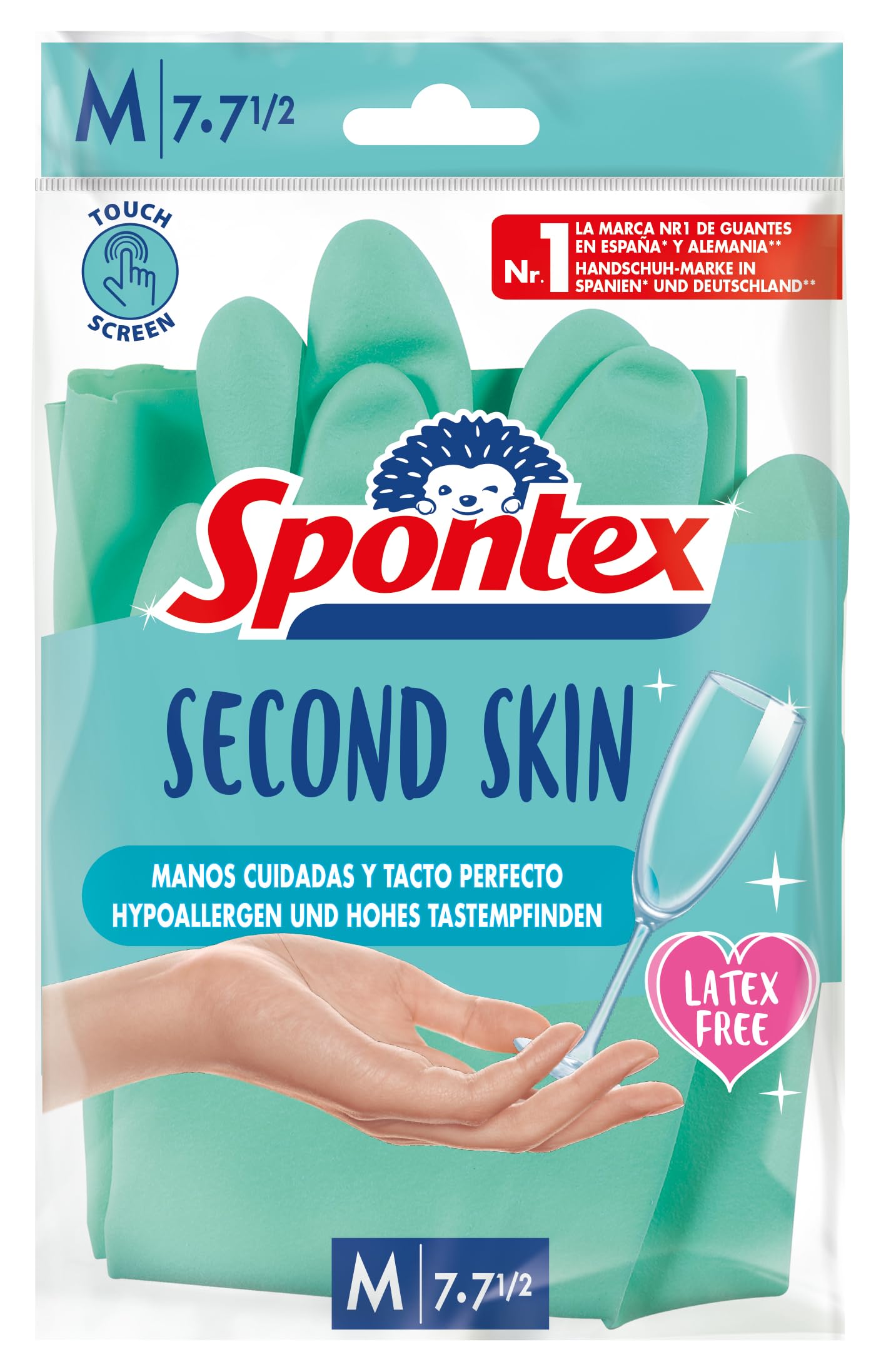 Spontex - Guantes de Limpieza sin Látex, Segunda Piel, Talla M, 2 Unidades