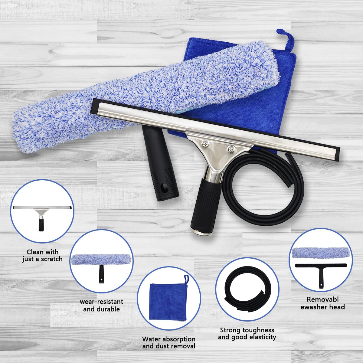JNBGTU Kit de Limpieza de Ventanas 6 Piezas Limpiacristales Limpiador de Ventanas Profesional Limpiador de Vidrio de Microfibra Multiuso Kit de Limpieza Profesional para Ventana, Coche, Baño