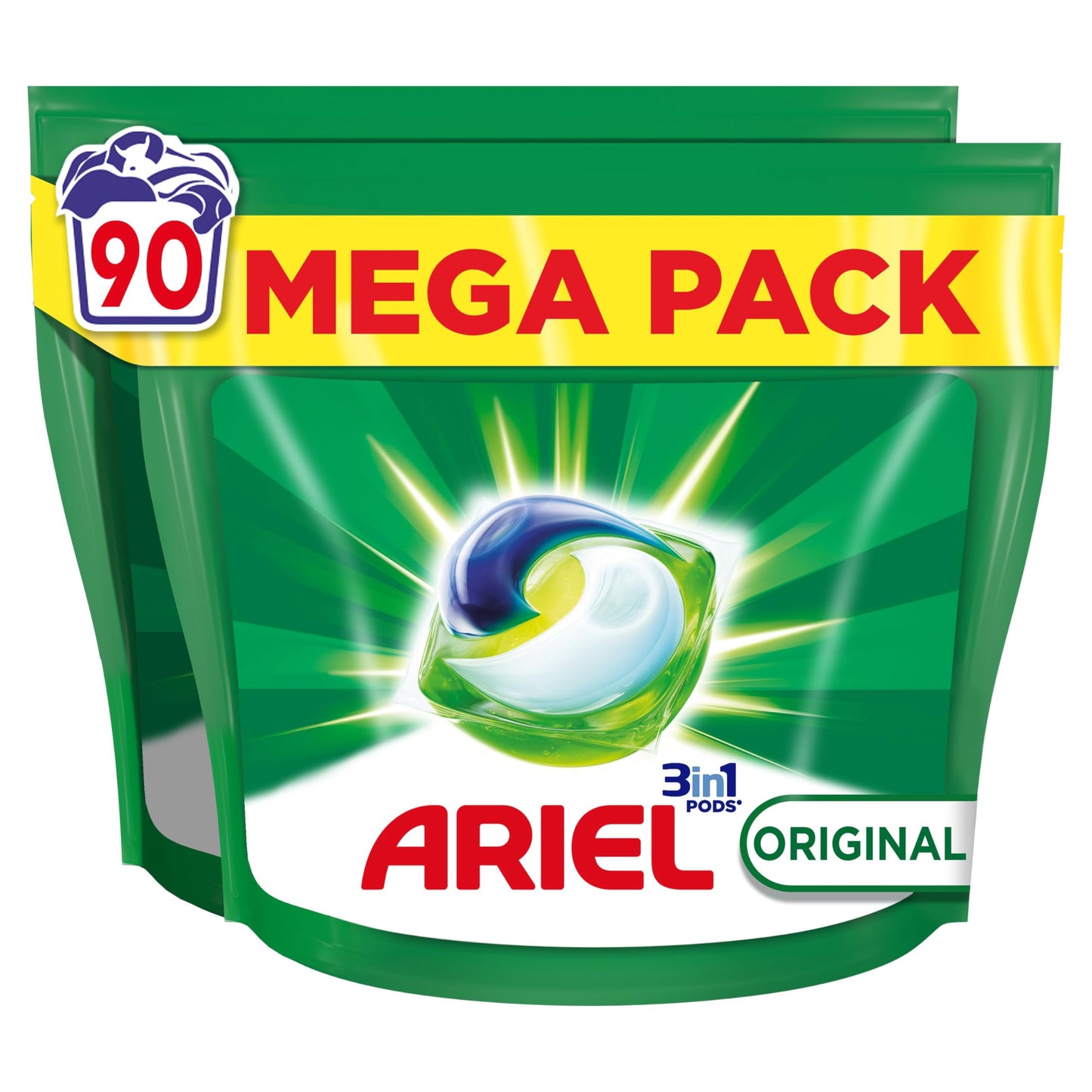 Ariel Todo En 1 PODS, Detergente Líquido Para Lavadora 90 Cápsulas Original Lavados, 5 Acciones Para Una Limpieza Increíble