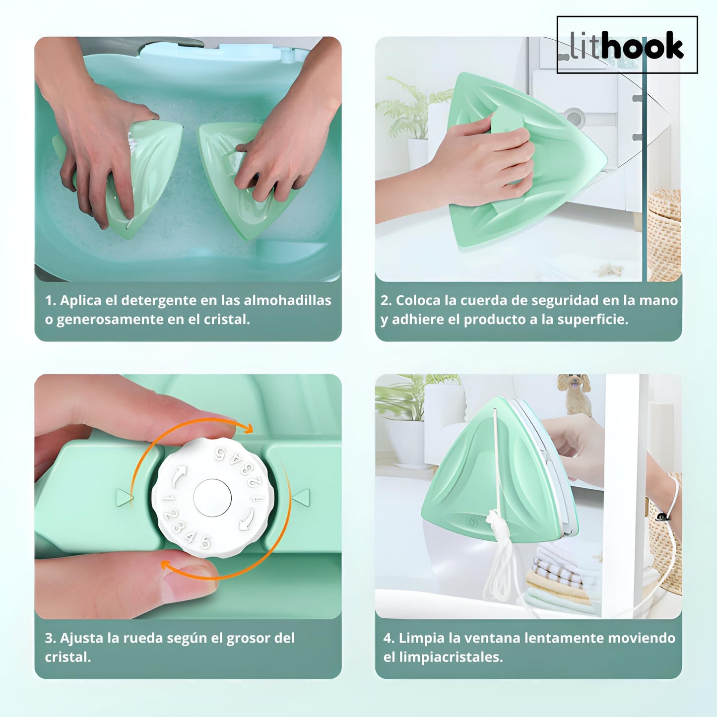 lithook, Limpiacristales Magnetico, Ajustable a un Grosor Entre 5-25 mm, Limpia Cristales con Iman de Doble Cara para Limpiar por Dentro y Fuera, Compatible con Ventanas y Mamparas de Ducha