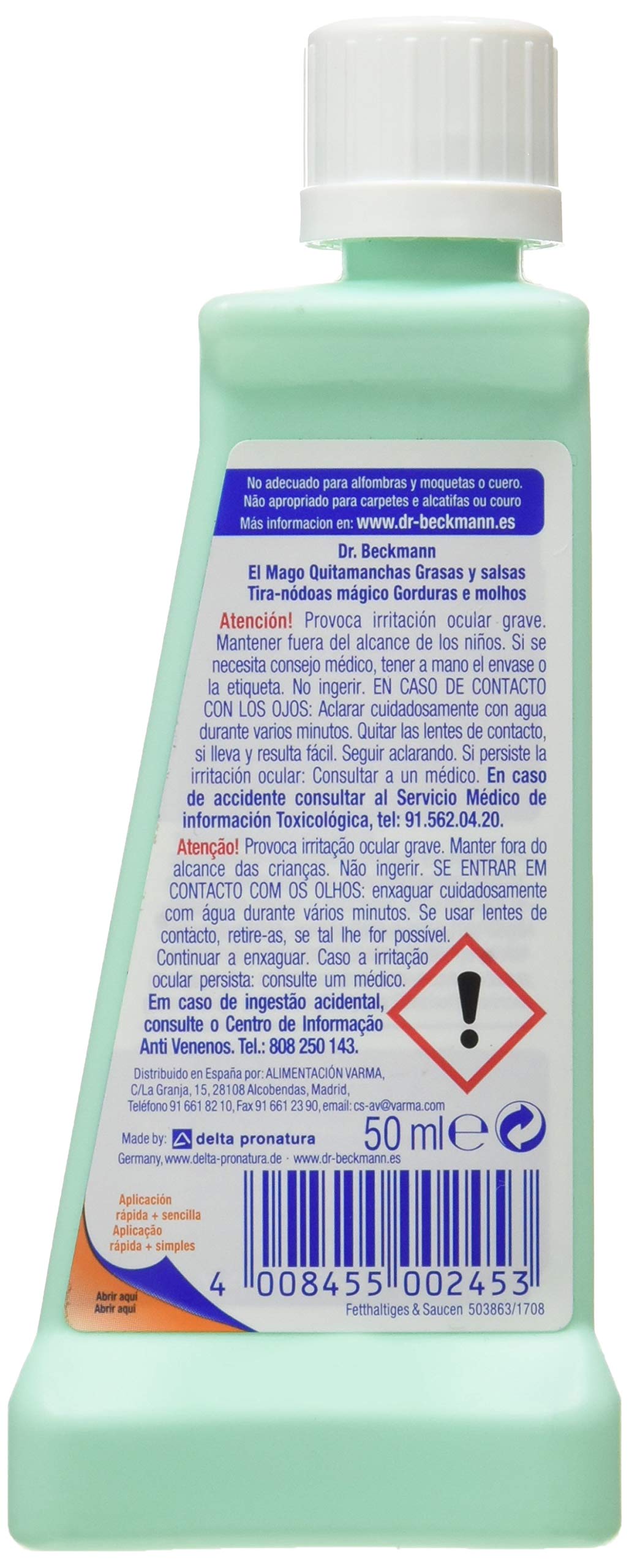 Dr. Beckmann El Mago Quitamanchas Grasa y Salsas | El quitamanchas especializado combate las manchas de grasa, chocolate, etc. | 50 ml