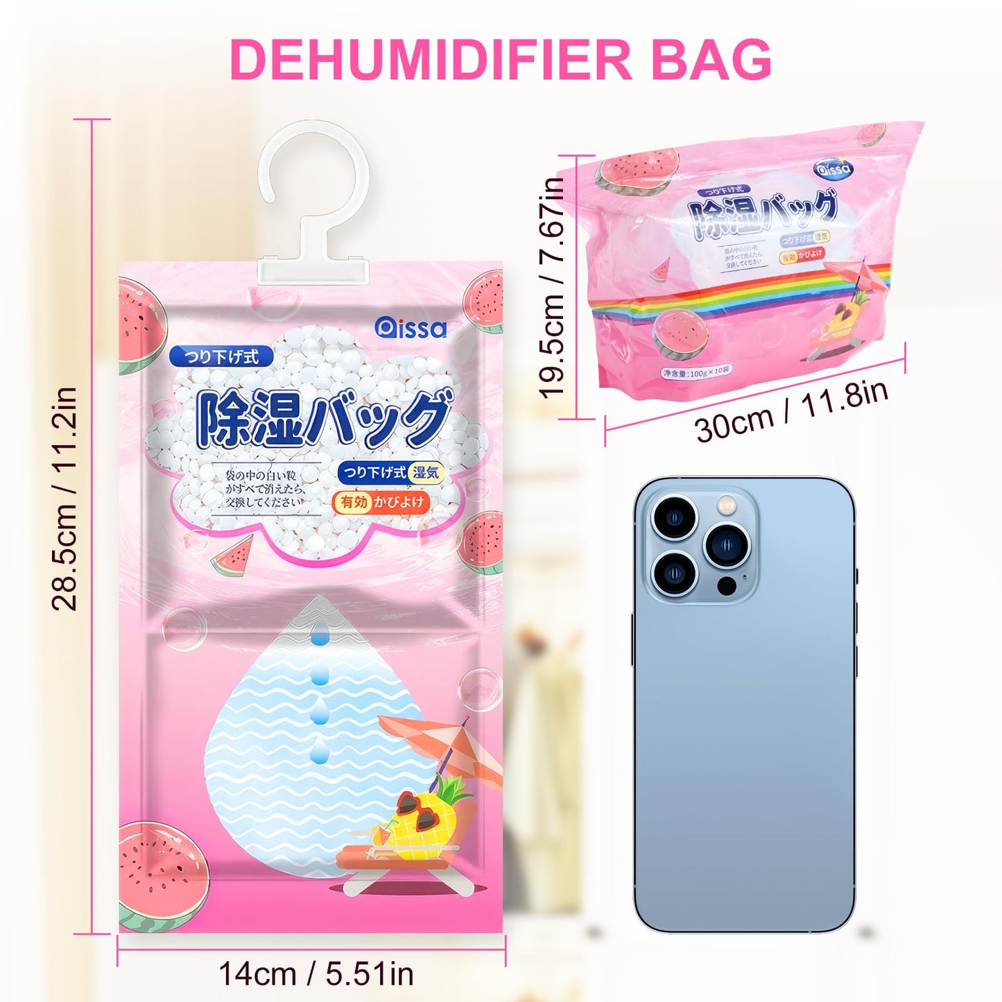 Gerbala Bolsas Antihumedad, 10 Pack Deshumificadores de Humedad Colgante Eliminar los Olores e Quita Humedad Bolsitas Antihumedad Deshumidificador Visible Absorbe Humedad para Armario, Sótano, Coche