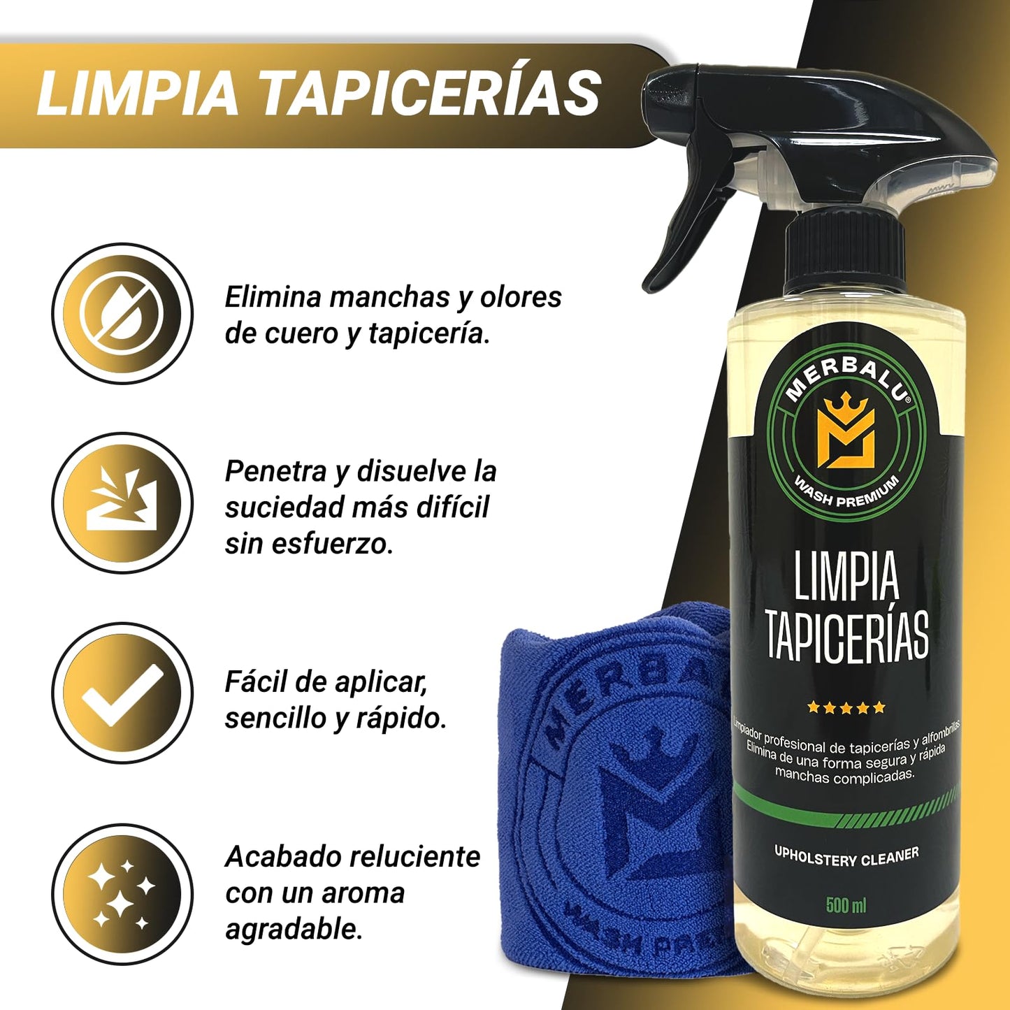 Merbalu. Limpia tapicerias Coche Kit Limpiador de tapicerias de Coche y Otros Textiles Limpieza Coche Interior Limpia tapicerias en Profundidad Uso facil y rápido Asientos y Alfombrillas