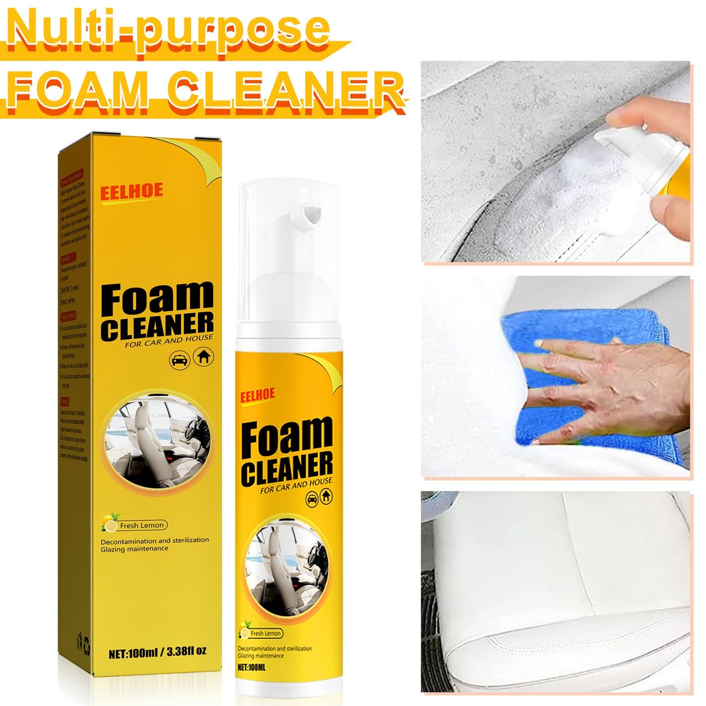 Qooloo Car Magic Foam Cleaner (100 ml, 2 uds),Multipurpose Foam Cleaner Spray,Powerful Stain Removal Kit for Car And Kitchen,Leather Decontamination