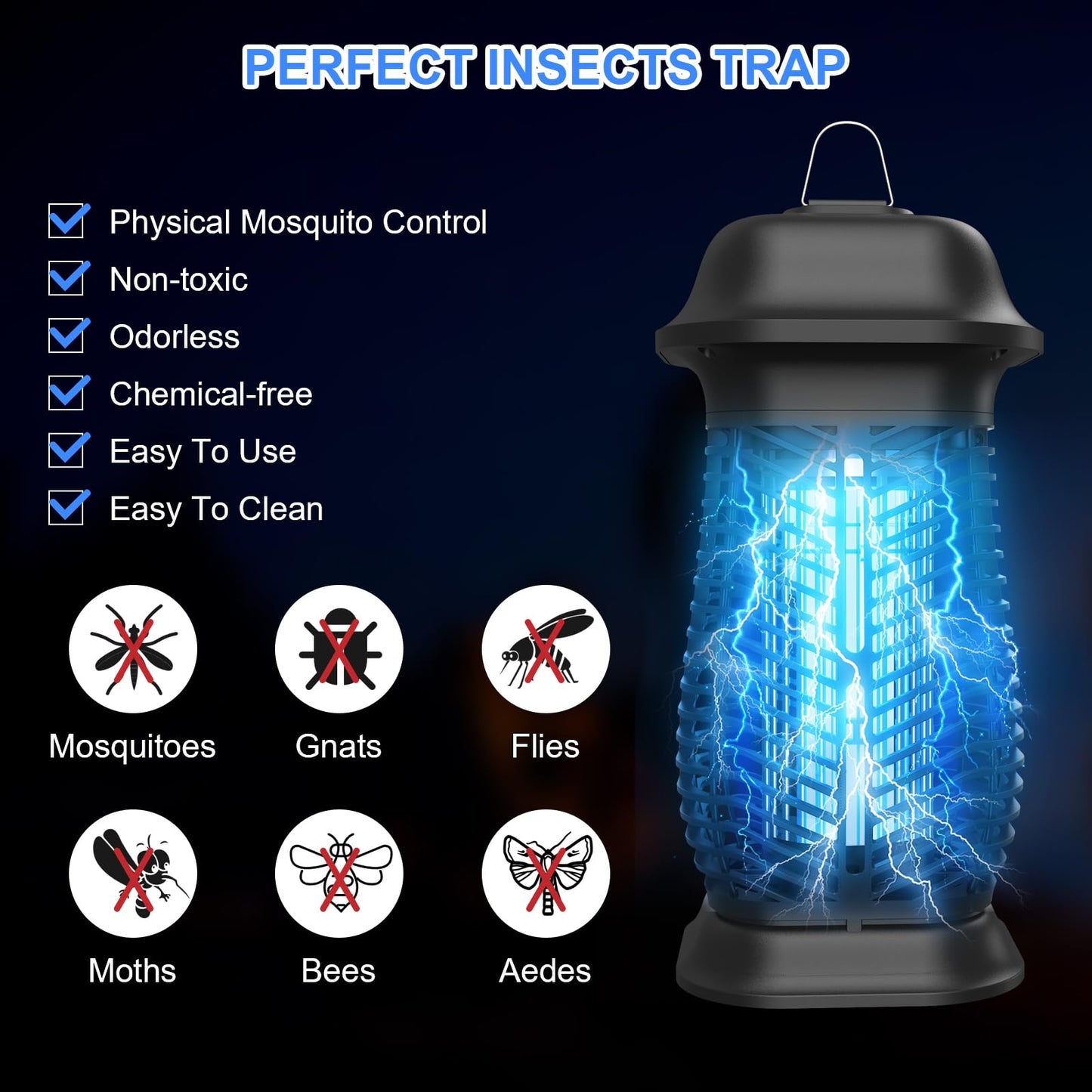 Oziral Lámpara eléctrica antimosquitos con Trampa para Insectos, 20W, 4000V, Cable de alimentación de 1,5 m y Gancho, Adecuada para Uso en Interiores