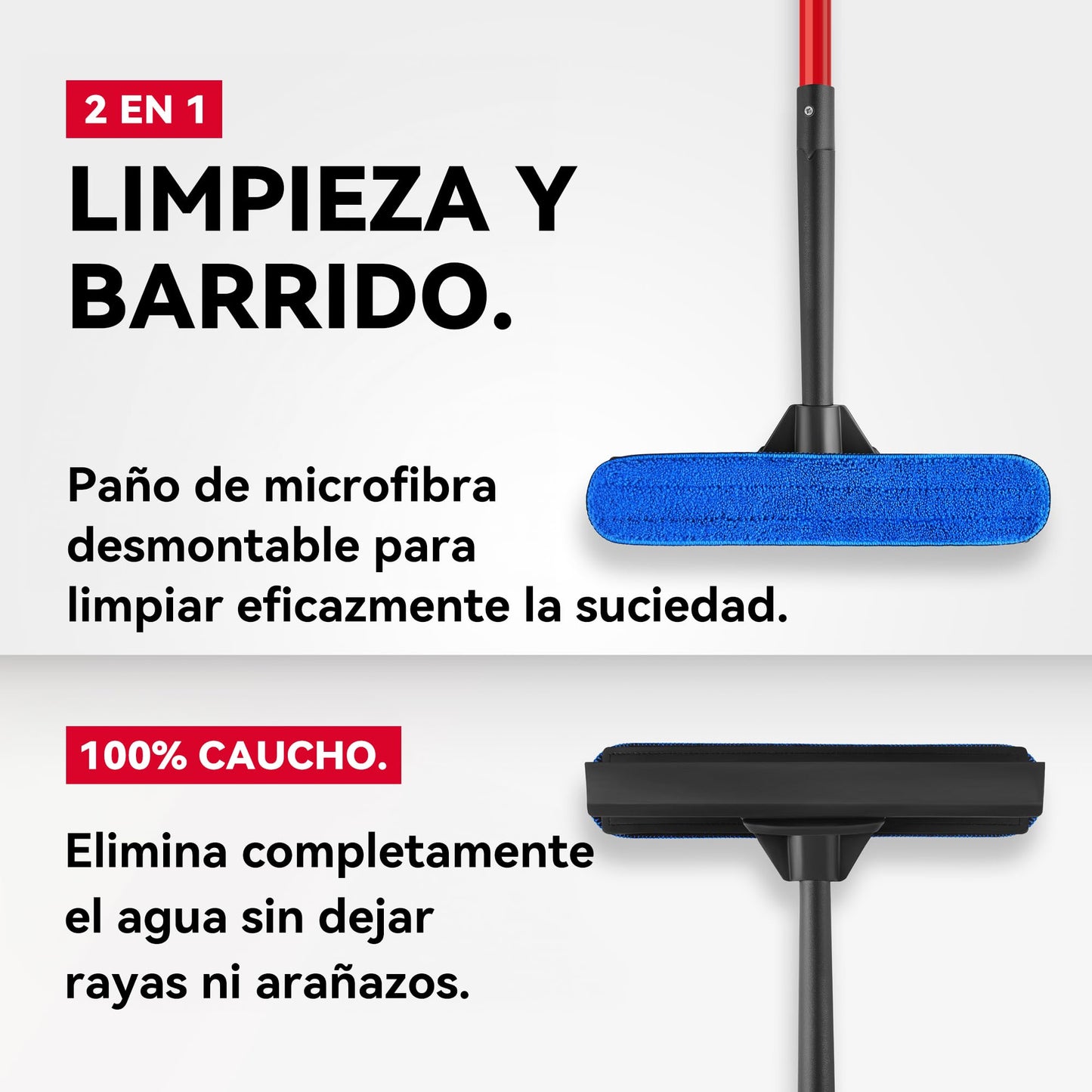 Tyroler Rasqueta Limpiacristales Telescópico Profesional para Ventanas | 30 a 205 cm Palo Limpia Cristales Extensible para Ventanas | Kit de Escobilla Limpiador de Cristales 2 en 1