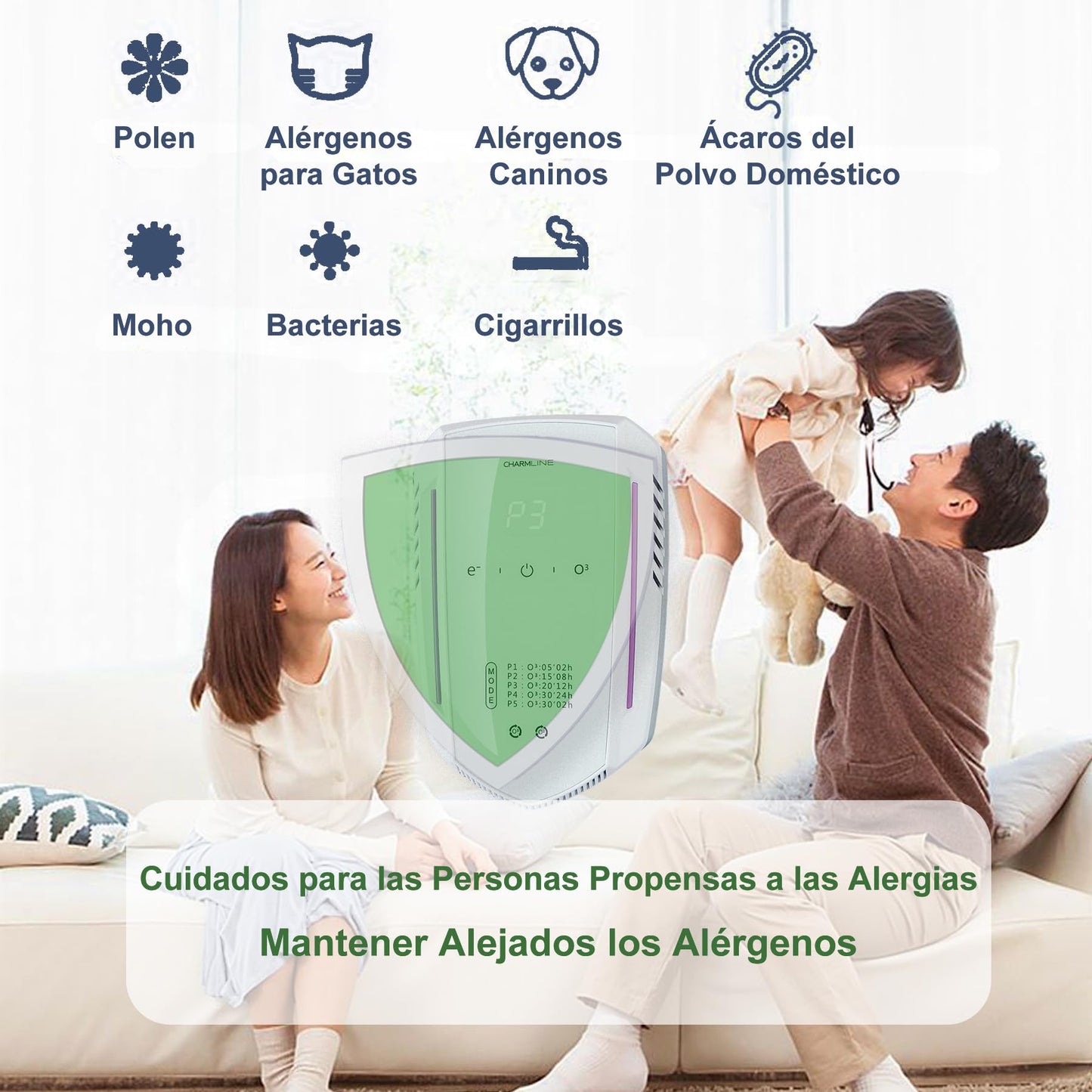 Purificador de Aire con Ozono e Iones Negativos,Eliminador de Olores,Air Purifier,Generador de Ionizador para Habitaciones,Generador de Ozono para Hogar/Cocinas/Baños/Habitaciones De Mascotas