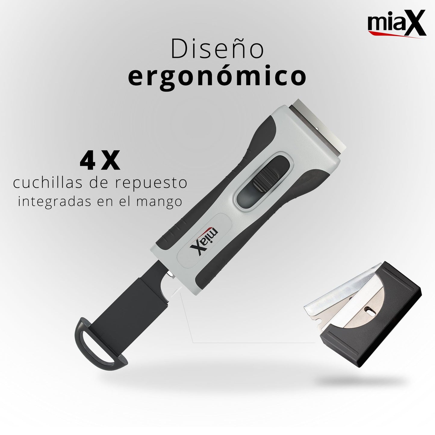 miaX Rasqueta Profesional vitrocerámica - Rascador confiable para cocina raspador para estufa en el hogar-Estable con mango de tacto suave-Cuchillas de reemplazo integradas para el raspador de cristal
