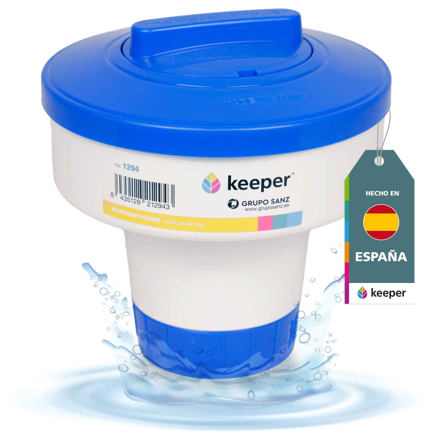 SIQUA Pack Dosificador de Cloro y Medidor Cloro y pH Piscinas – Pack Mantenimiento Piscinas con Medidor y Dispensador de Cloro – Gotas Reactivas Phenol Red y OTO – Dosificador Fabricado en España