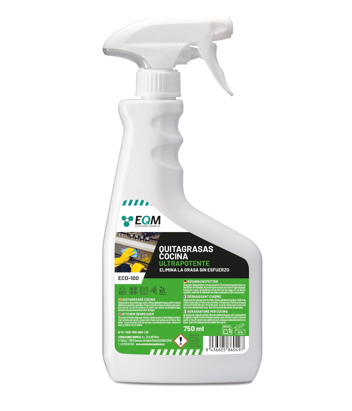 EQM - ECO-100 - Desengrasante Concentrado para Cocinas - 750 ML - Disuelve todo tipo de grasas, incluso las más rebeldes - Altamente eficaz - Superficies siempre limpias y cuidadas