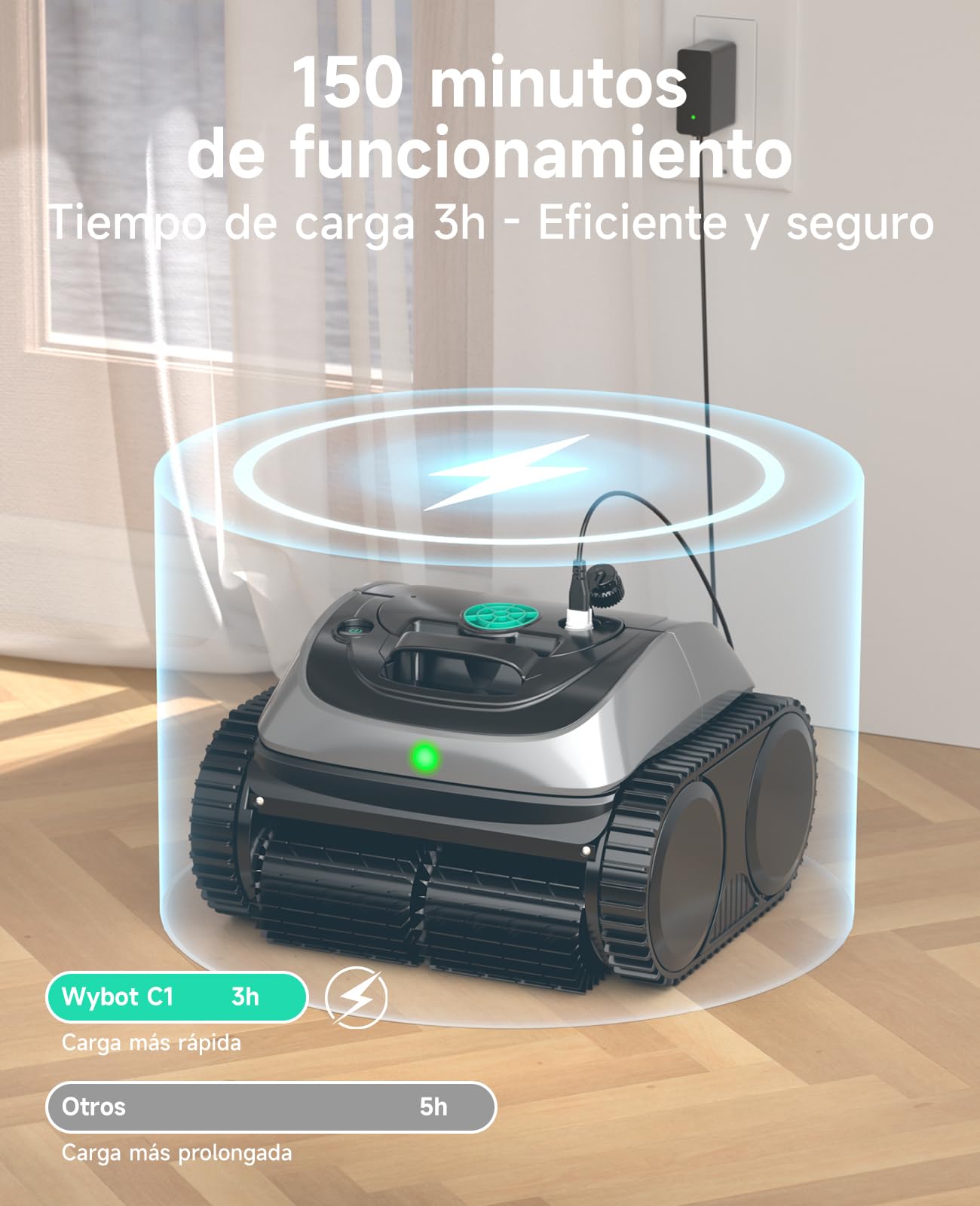 WYBOT C1 Robot Limpiafondos Piscina con Planificación Inteligente de Rutas, Limpieza Automática para Fondo/Paredes/Línea de Agua, Triple Motor Mejorado Que Funciona Durante 150 mins, hasta 150㎡