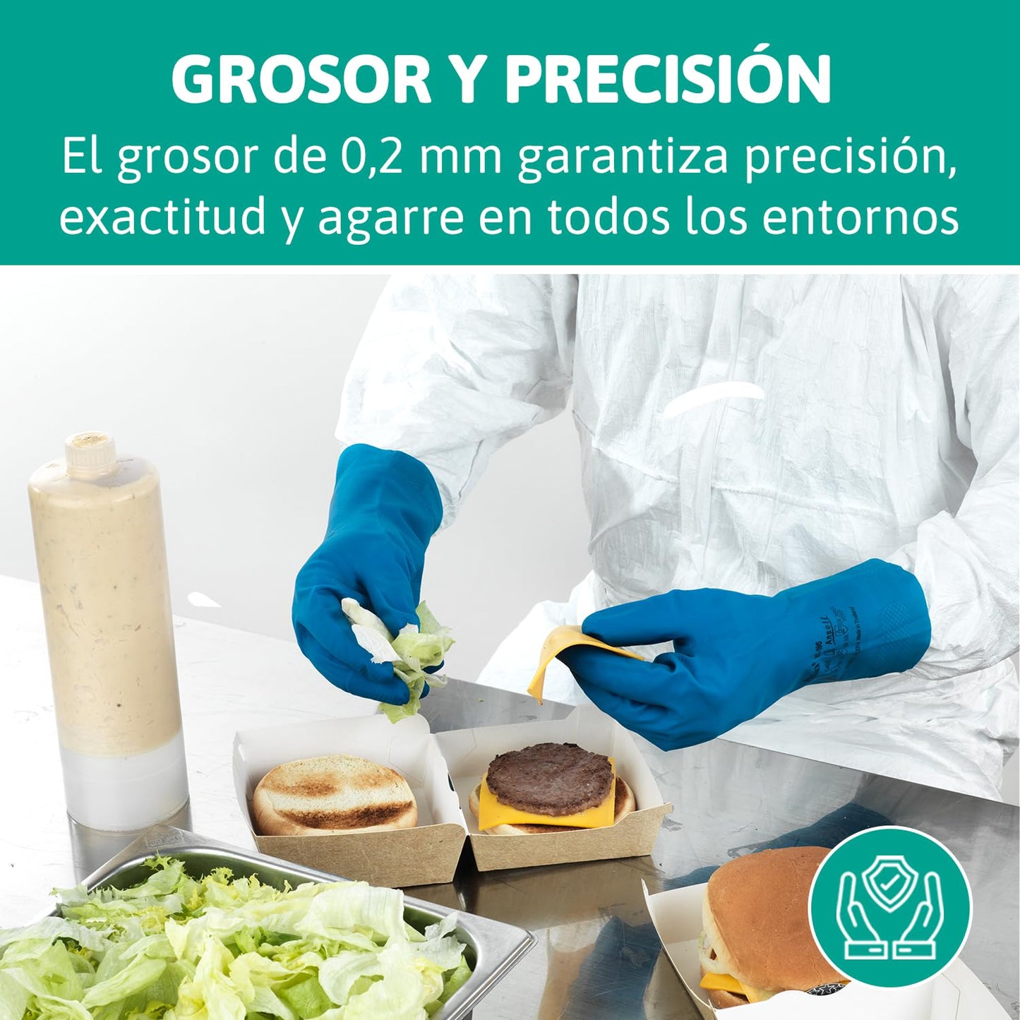 Ansell AlphaTec 37-310 Guantes de Nitrilo Reutilizables, Protección Química y Seguridad Alimentaria, Guantes de Trabajo Multiusos, Cocina y Limpieza del Hogar, Azul, Talla M (12 Pares)