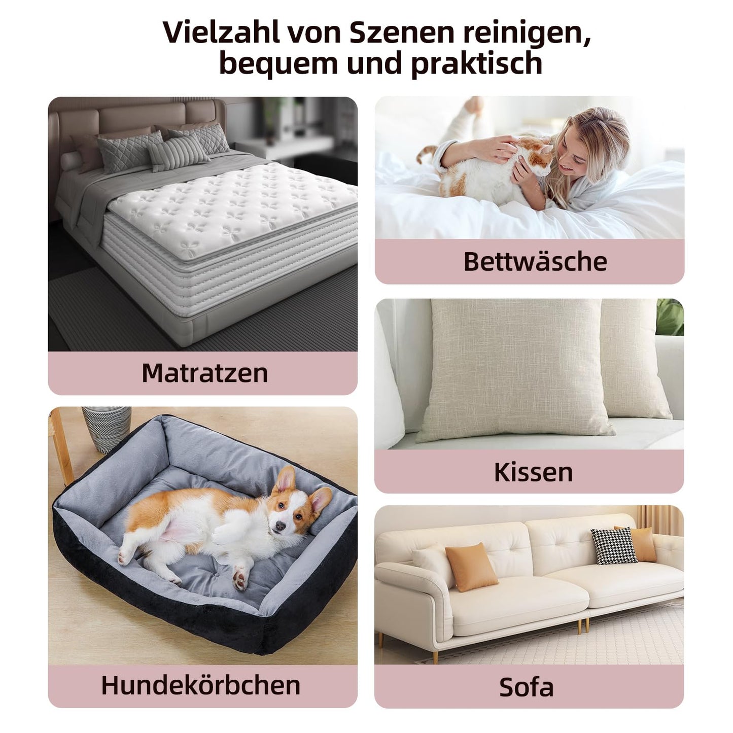 FEVORCS Aspirador de ácaros para colchones con luz UV de 17 kpa, con doble rodillo, 450 W, doble depósito de polvo de 600 ml, para tapicería, cama, sofá, pelo de animales
