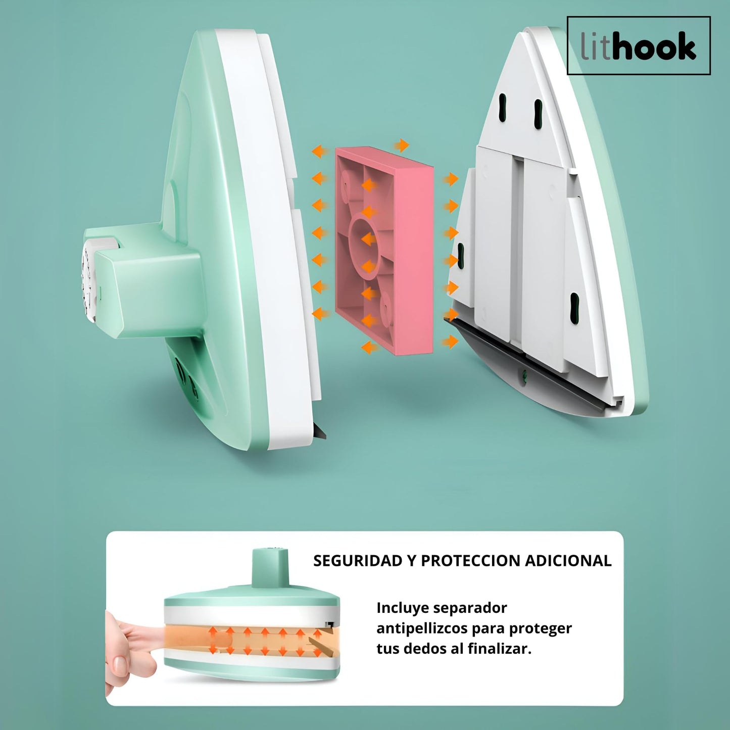 lithook, Limpiacristales Magnetico, Ajustable a un Grosor Entre 5-25 mm, Limpia Cristales con Iman de Doble Cara para Limpiar por Dentro y Fuera, Compatible con Ventanas y Mamparas de Ducha