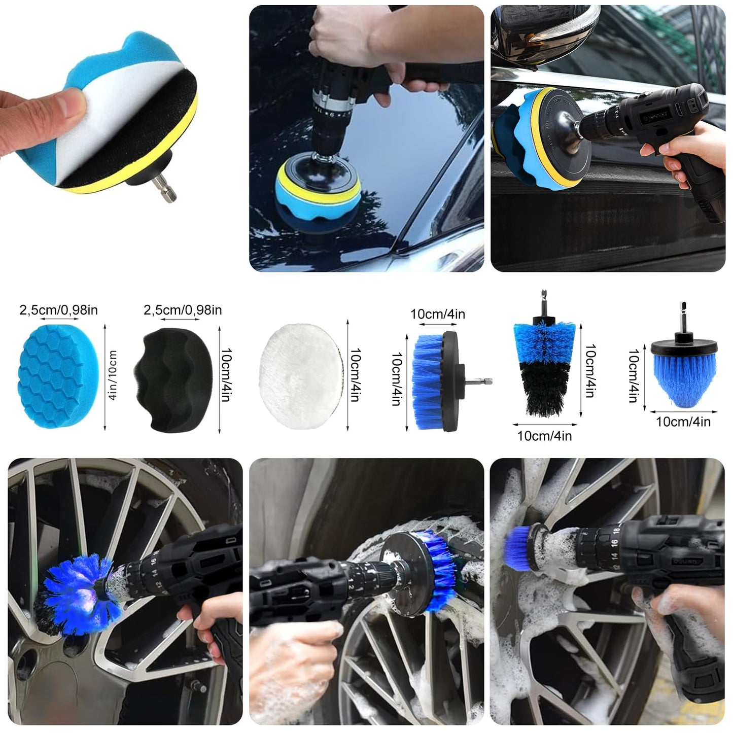 HOVIBU Kit Limpieza Coche, 30 Piezas Juego de Limpieza de Coche para Interior y Exterior, Set de Lavado de Coches con Cepillos, Esponjas de Pulido, Paños de Microfibra, Práctica Bolsa