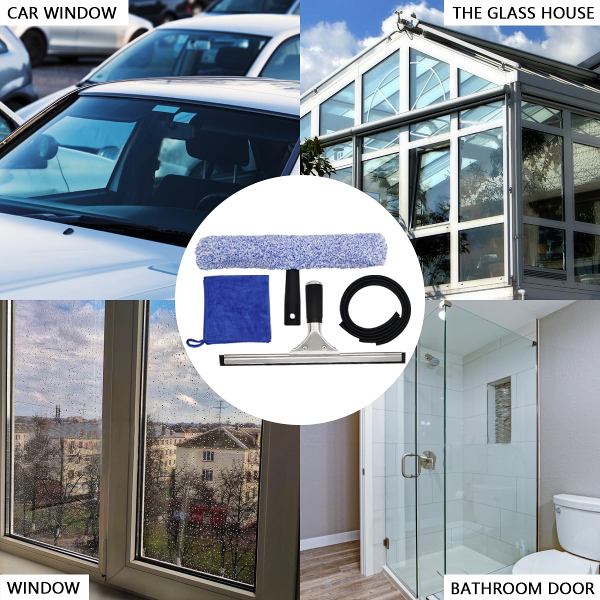 JNBGTU Kit de Limpieza de Ventanas 6 Piezas Limpiacristales Limpiador de Ventanas Profesional Limpiador de Vidrio de Microfibra Multiuso Kit de Limpieza Profesional para Ventana, Coche, Baño