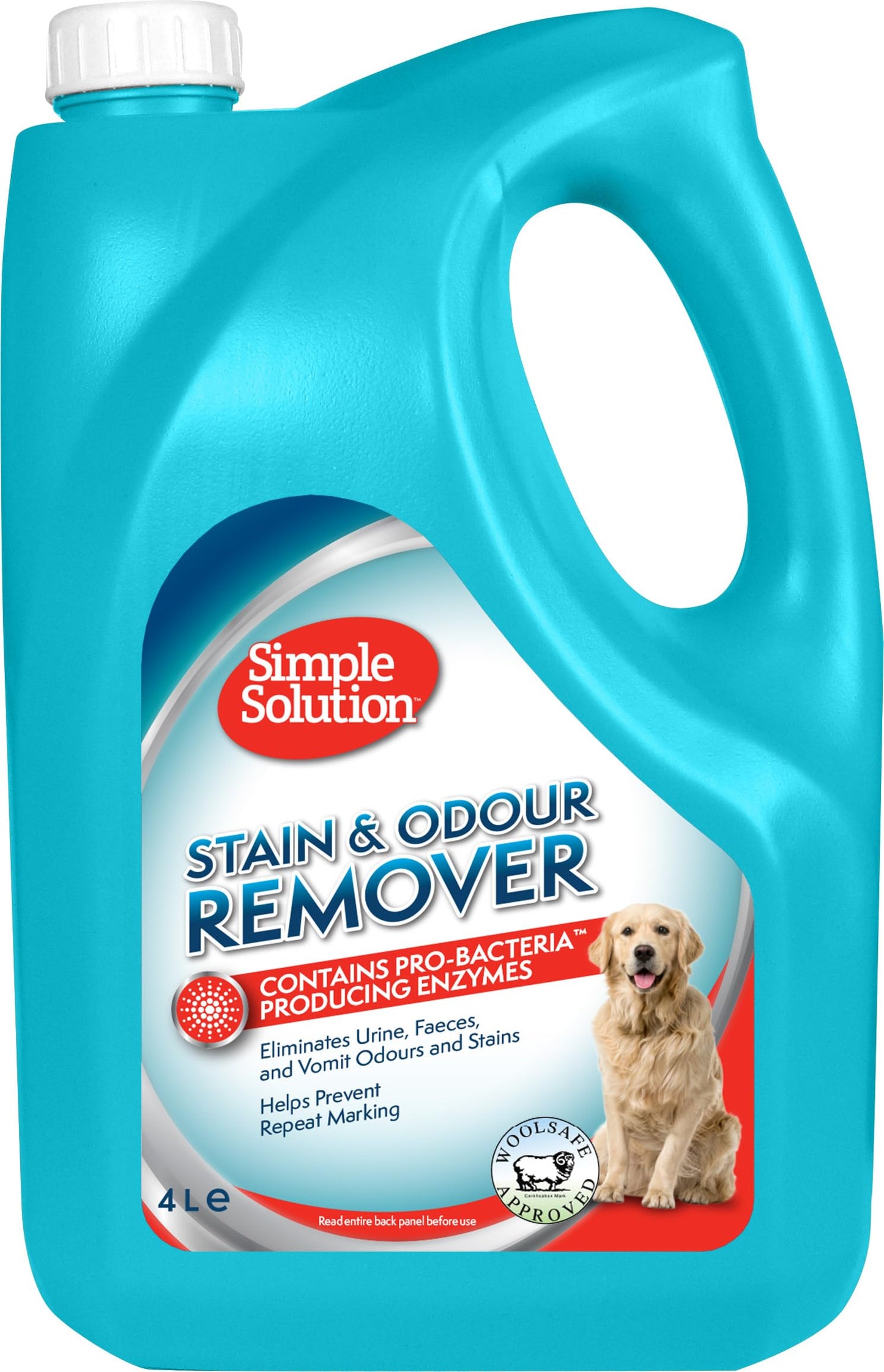 Simple Solution Removedor de Manchas y Olores para Perros, Limpiador Enzimático con Poder Limpiador Pro-Bacterias, Fresh, 4 Litros