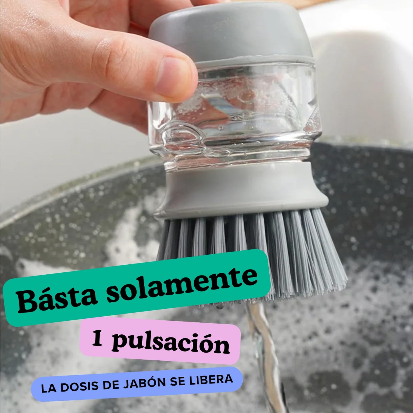 Estropajo Cocina - Cepillo Limpieza Hogar - Cepillo RELLENABLE de Jabón - Cepillo Fregar Platos - Dispensador Jabon Cocina - Dispensador Jabon Baño