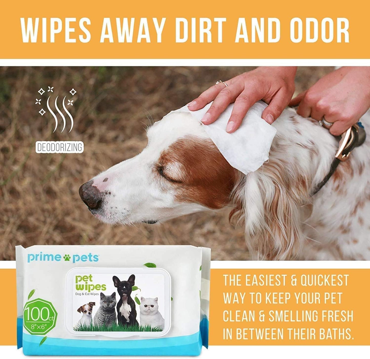 PrimePets 300 Piezas Toallitas Higiene Perro y Gato Toallitas de Aseo de Cuidado para Mascotas Desodorizante Hipoalergénico Naturales Limpieza Toallitas para mascotas para patas, cara, trasero, orejas