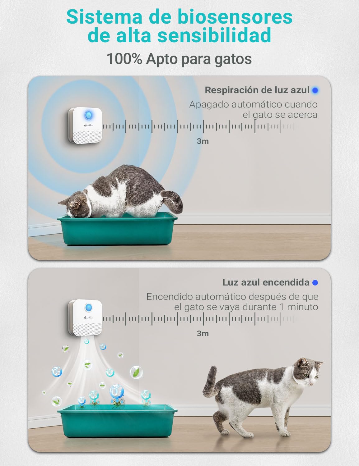 DownyPaws Desodorante para Arena para Gatos, desodorización Batería de 14 días de duración para Caja de Arena para Gatos