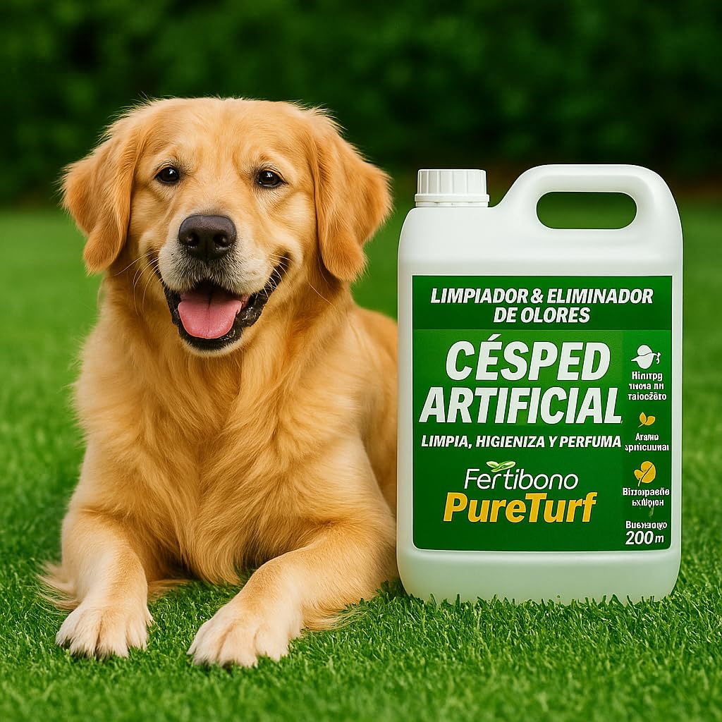 Fertibono Higienizador Cesped Artificial, (5L), Protege a tus Niños: Deshazte de los Olores, Virus y Bacterias de Orina de Mascotas para un Césped Seguro y Limpio.
