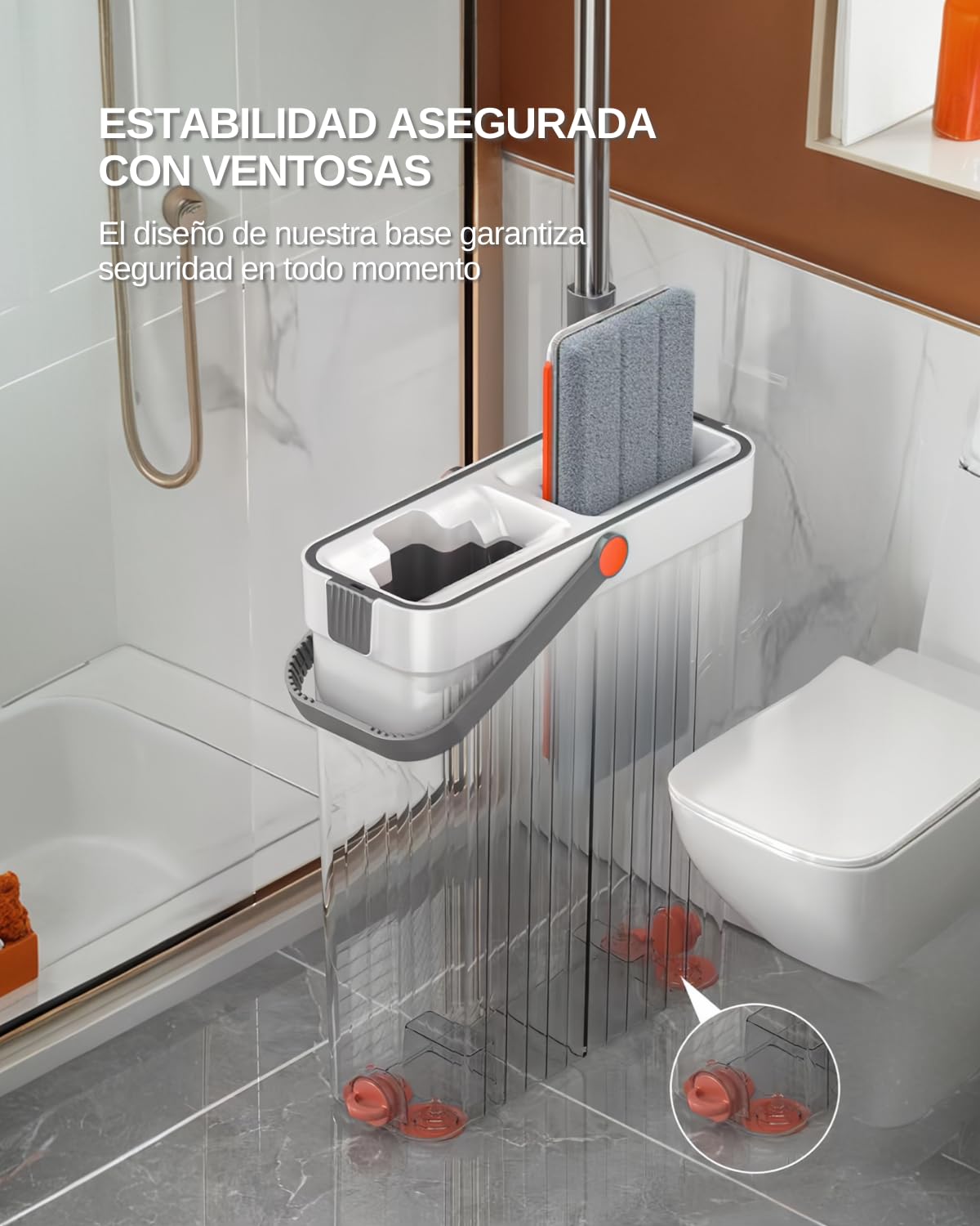 Mopa para Limpiar Azulejos Paredes Suelos Palo Largo Fregona Mopa con Cubo Escurridor Fregona Plana Mopa Cubo con 6 Almohadillas Autoescurrible Madera Parquet Ventanas Mop Bucket Trapeadora