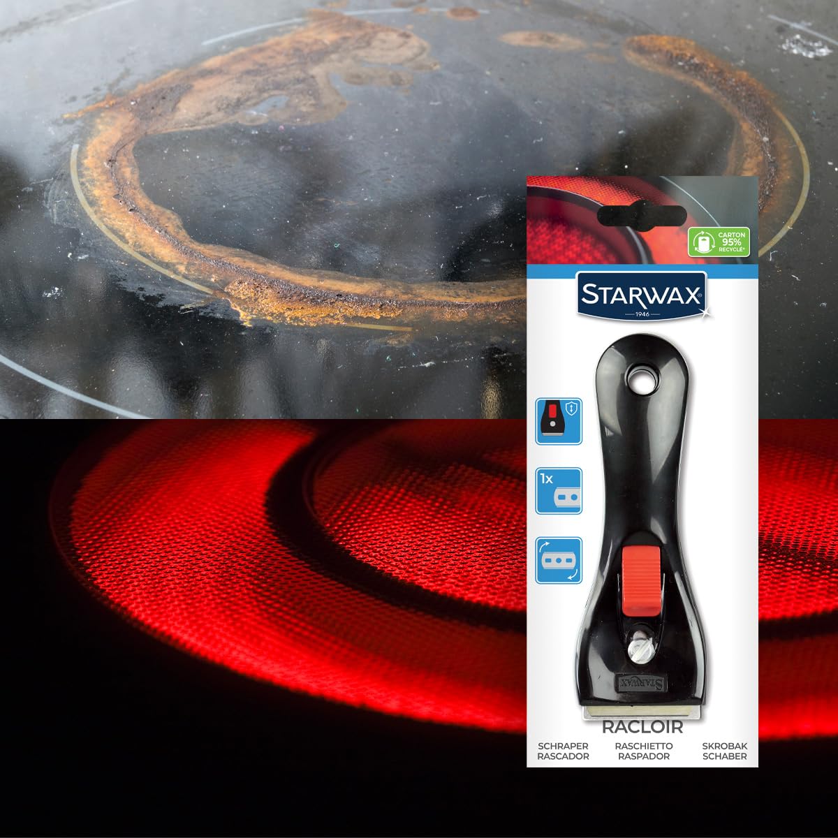 STARWAX - Rascador Especial para Placas de Vitrocerámica & Inducción - Limpia, despega la suciedad y los restos de comida reseca - No raya - Diseño francés.