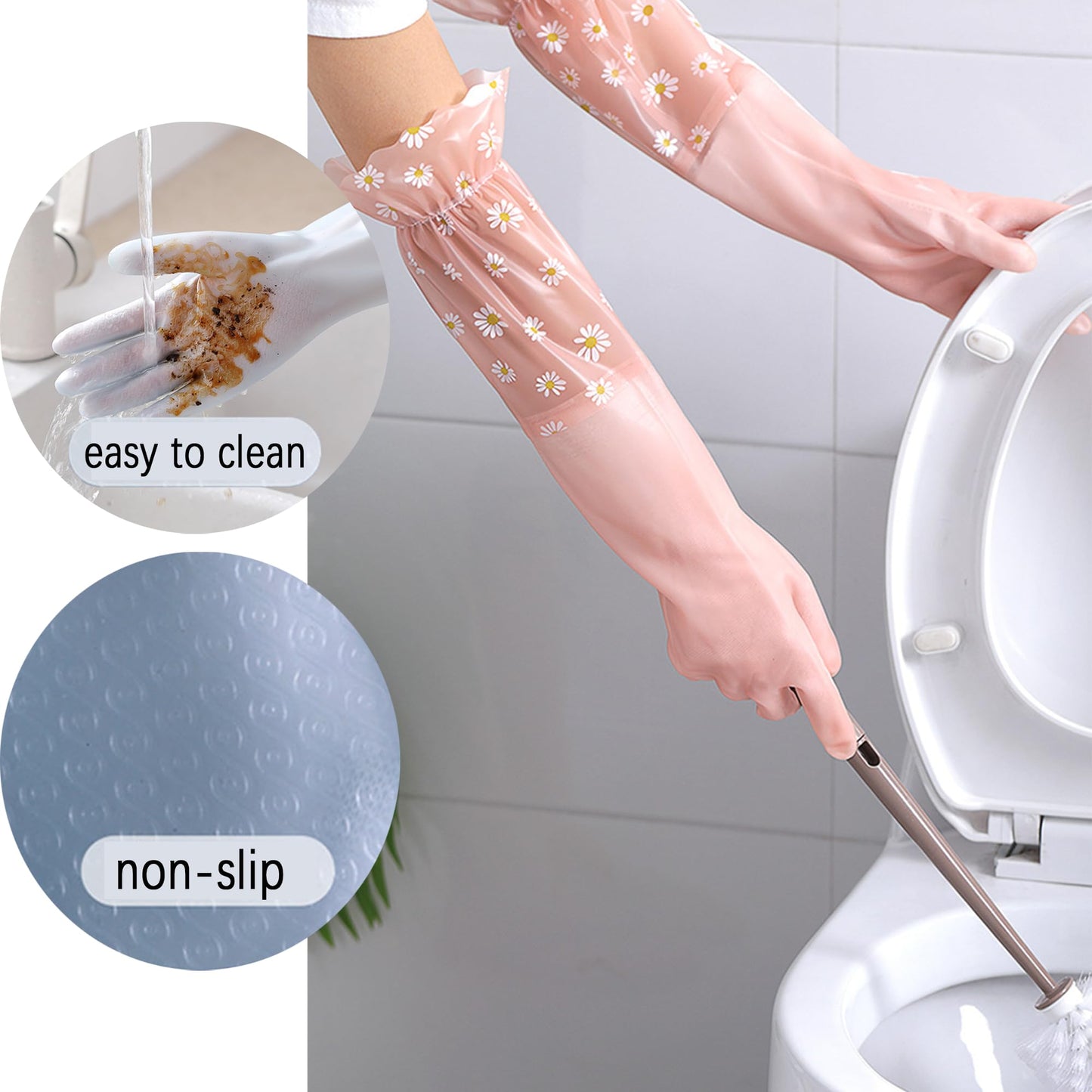 3 pares PVC Guantes de Lavado sin Látex, Forro de Algodón, Brazo Largo, Reutilizable para Lavar Platos Limpieza de la Cocina Hogar,Coche, Baño (Amarillo + Rosa + Azul)