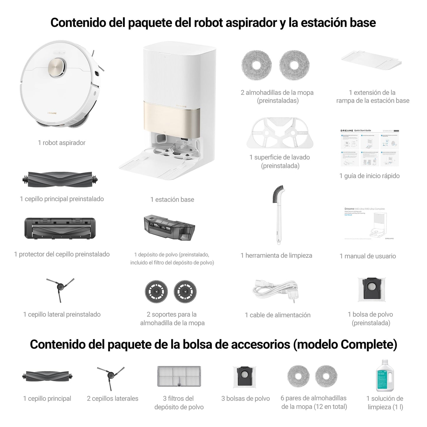 DREAME X40 Ultra Complete Robot Aspirador y Fregasuelos, 12000Pa Succión, Robot Aspirador con Mopa Extraíble y Elevable, 70℃ Mopa Autolimpiable, Cepillo Lateral y Extensible, Detección Suciedad