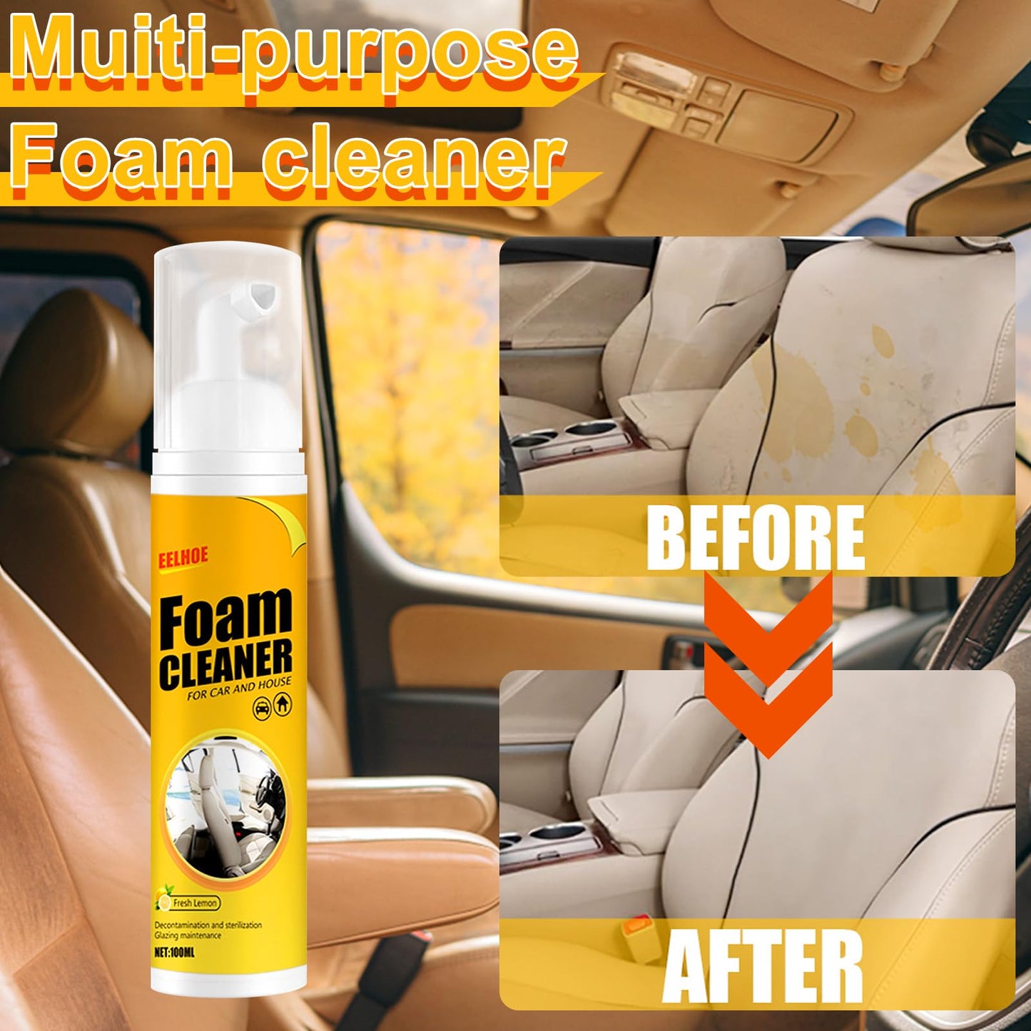 Qooloo Car Magic Foam Cleaner (100 ml, 2 uds),Multipurpose Foam Cleaner Spray,Powerful Stain Removal Kit for Car And Kitchen,Leather Decontamination