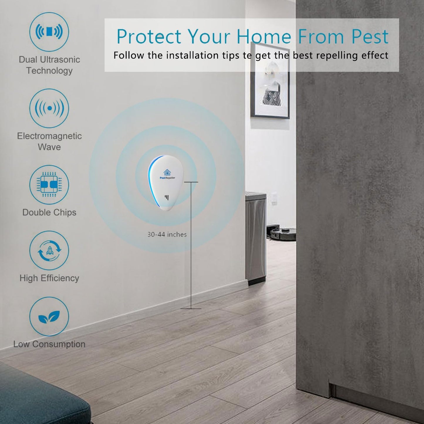 Repelente Ultrasónico de Plagas,Nuevo Electrónico Repelente Mosquitos Insectos para Interiores Anti Cucarachas, Moscas,Mosquitos,Ratones,Arañas,100% Inofensivo para Mascotas y Humanos- 4 Piezas