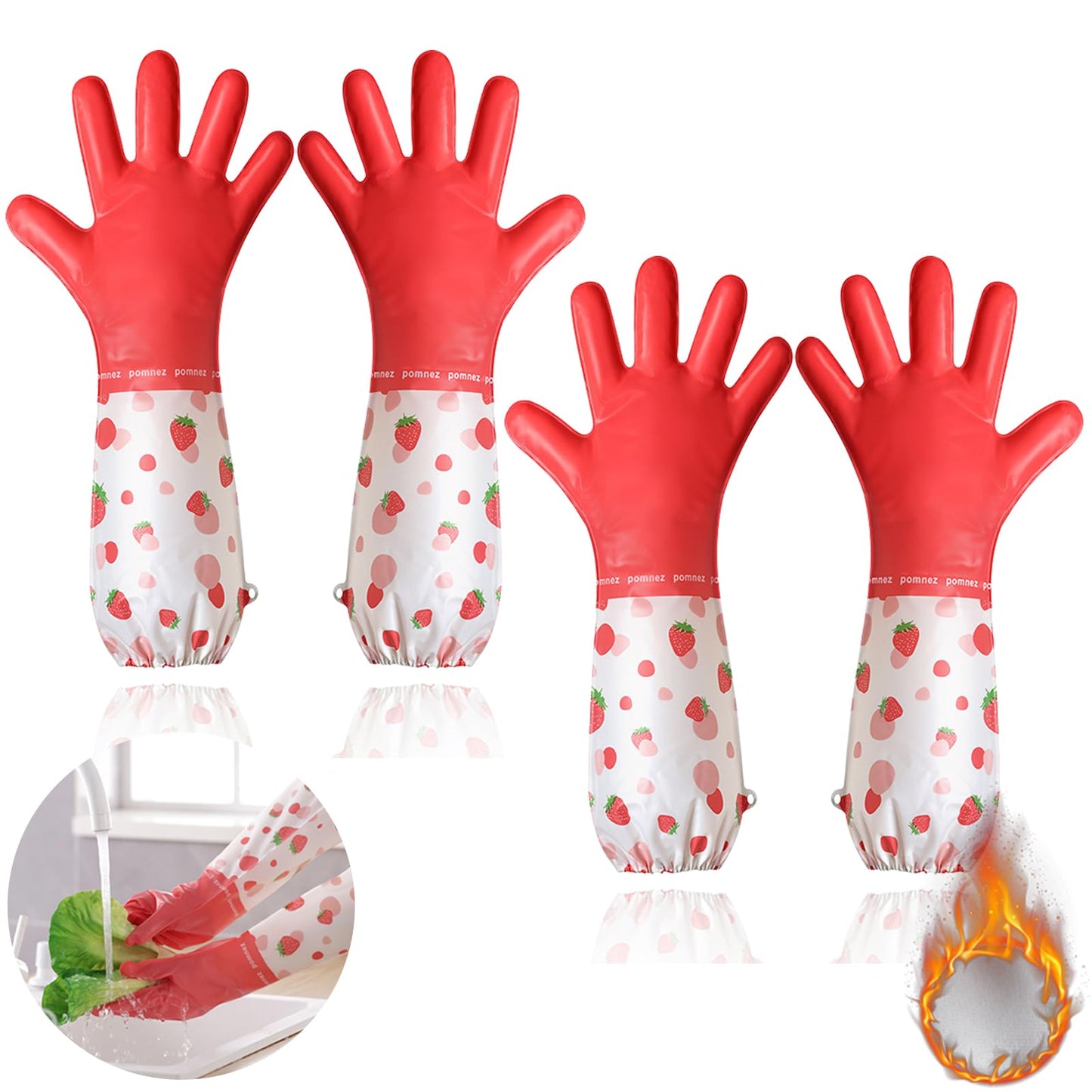 KASESSS 2 Pares Guantes Limpieza Reutilizables, Guantes Fregar con Forro de Algodón, Impermeables Guantes Limpieza Hogar Largos Sin Látex Guantes para Lavar Platos para Cocina Baño Coche