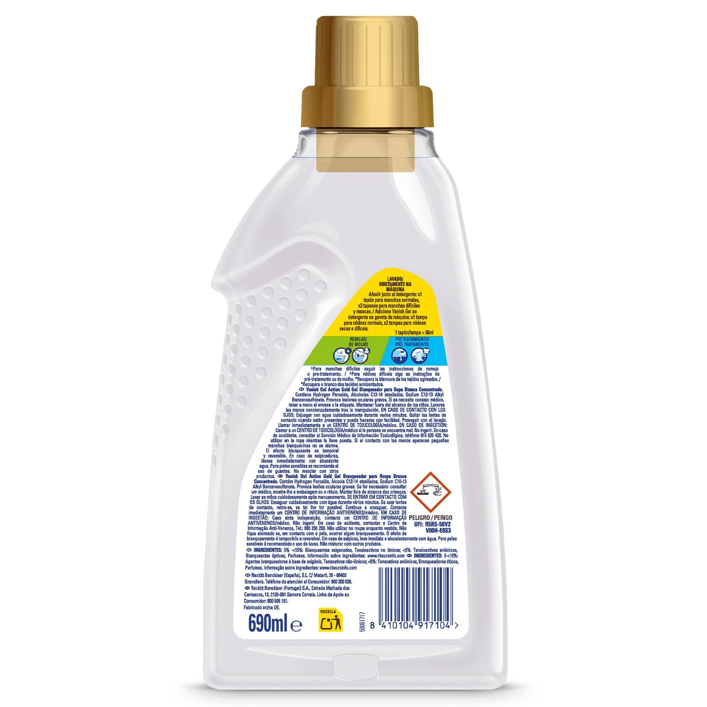 Vanish Multipoder - Quitamanchas multibeneficio, blanqueador y potenciador del lavado, para ropa blanca, en gel, sin lejía - 2 x 690 ml (1380 ml)