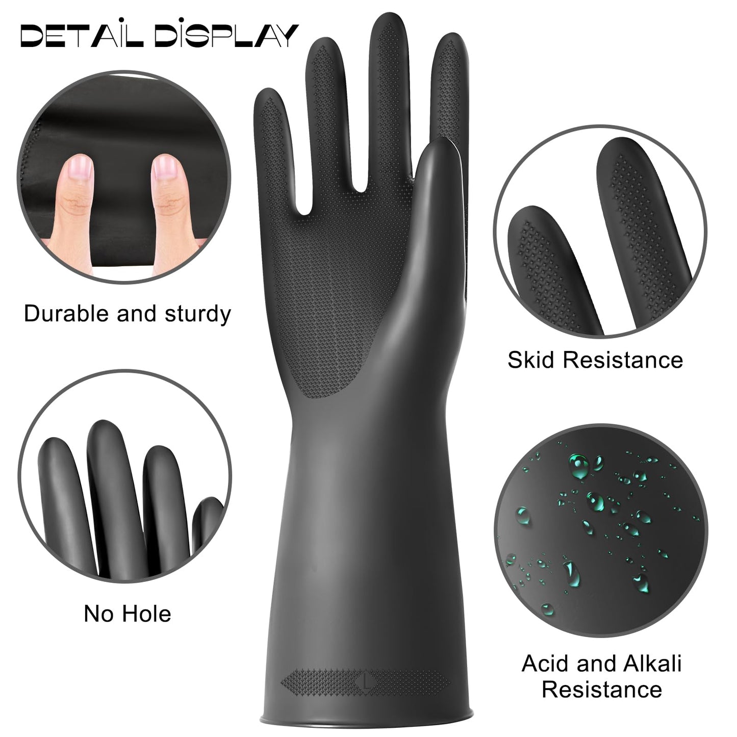 ZLLkeji Guantes Para Trabajo Impermeables Guantes de Limpieza Antideslizante Guantes de Goma Resistentes Alta Protección Química y Resistencia a La Abrasión Negro