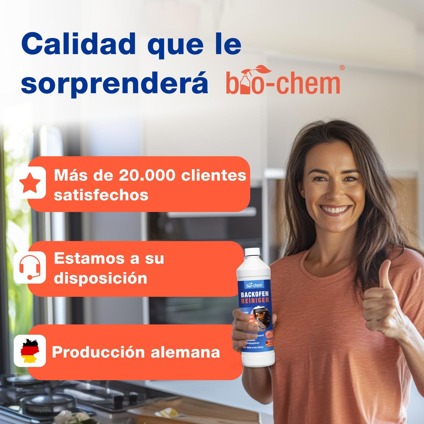 Bio-Chem - Gel limpiador de hornos 1L + cepillo - Productos para el hogar - Producto profesional para la limpieza de incrustaciones