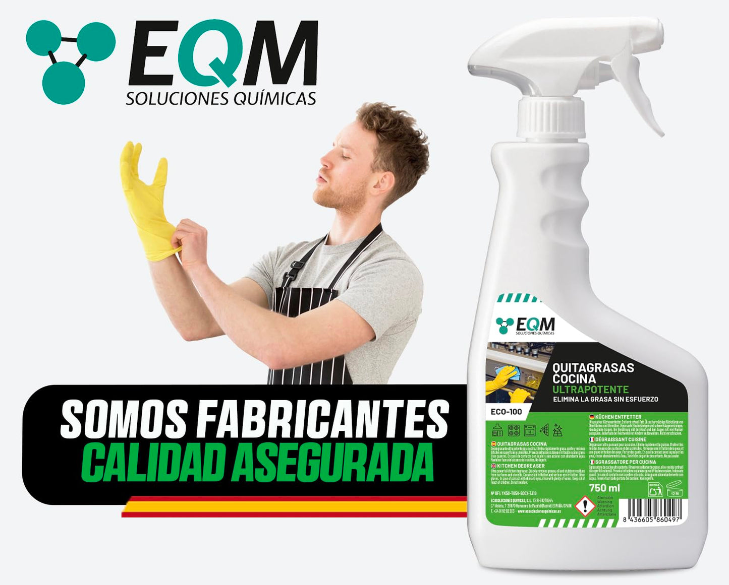 EQM - ECO-100 - Desengrasante Concentrado para Cocinas - 750 ML - Disuelve todo tipo de grasas, incluso las más rebeldes - Altamente eficaz - Superficies siempre limpias y cuidadas
