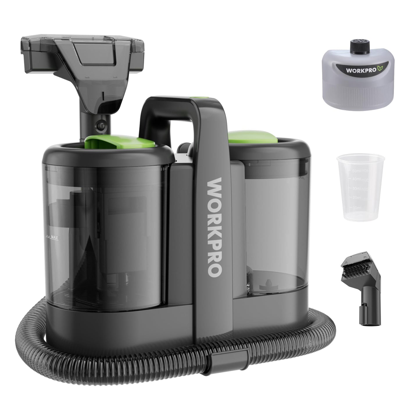 WORKPRO Aspiradora de Agua Tapiceria, Limpiador de Tapicerias de 450W, Aspiradora para Alfombras con Detergente, Limpia Moquetas, Maquina Aspirador para Tapicerias, Sofá, 75 dB