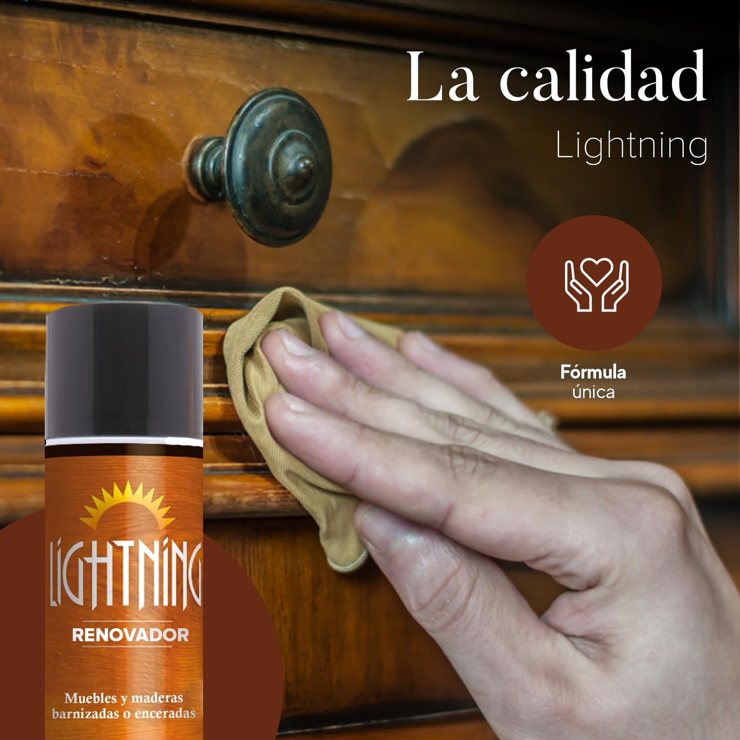 Revitalizante Renovador Universal para Muebles y Madera 400ML - Limpiador de Suelos y Madera Barnizada o Encerada LIGHTNING (Aerosol)