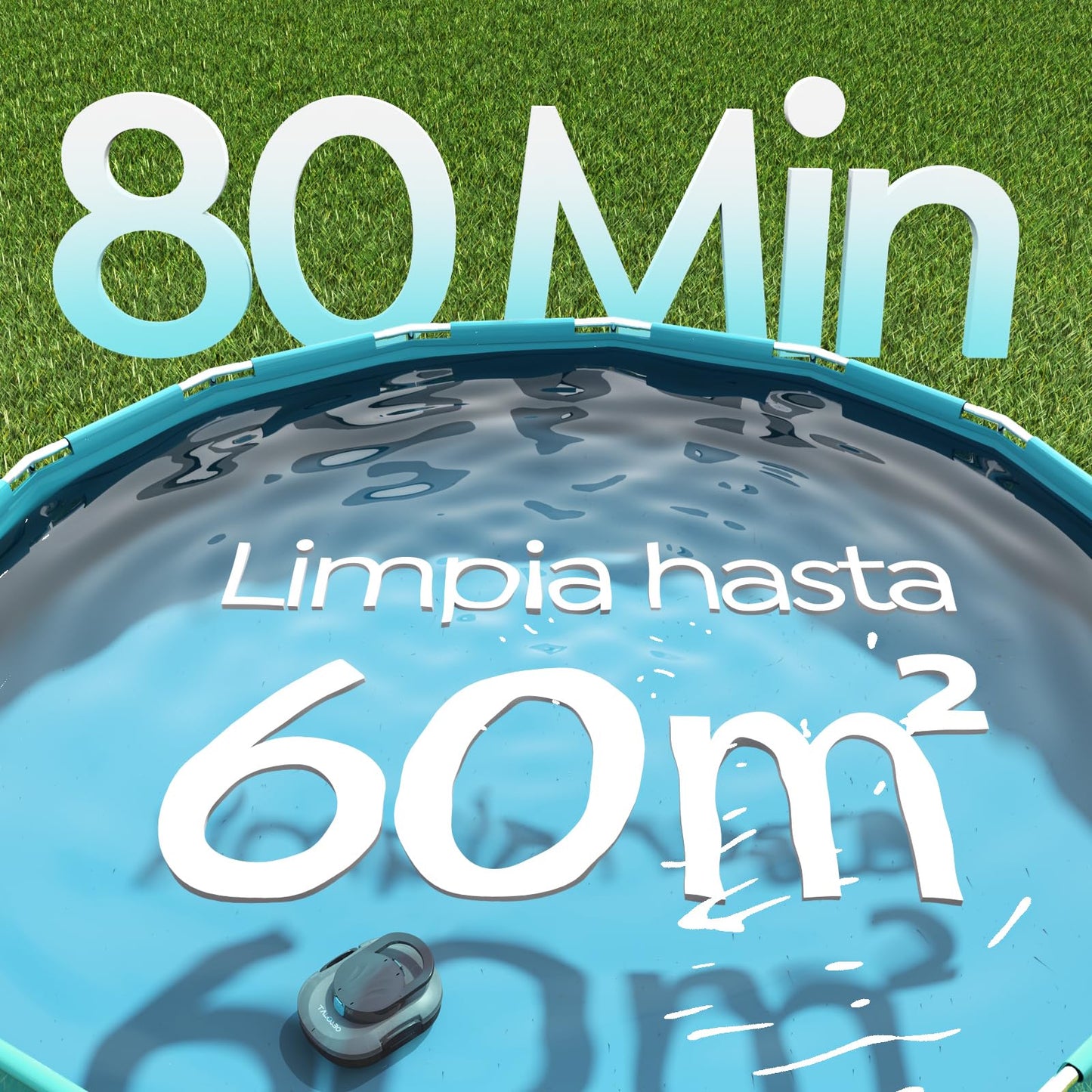 TALOSBO Pleco S1 Robot Piscina, Doble Motor Limpiafondos Piscina Sin Cable, 80 Min de Limpieza, Carga en 2.5h, Autoaparcable, para Piscinas de Fondo Plano