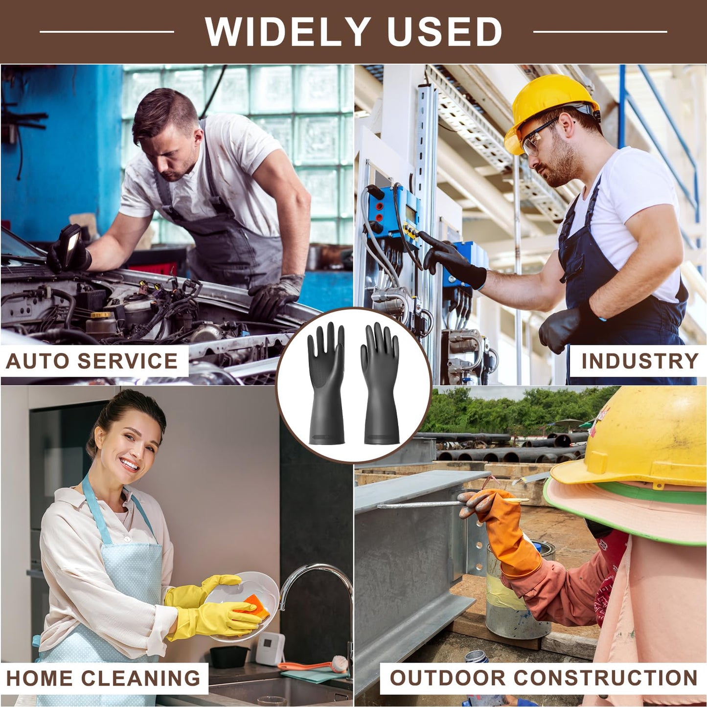 ZLLkeji Guantes Para Trabajo Impermeables Guantes de Limpieza Antideslizante Guantes de Goma Resistentes Alta Protección Química y Resistencia a La Abrasión Negro