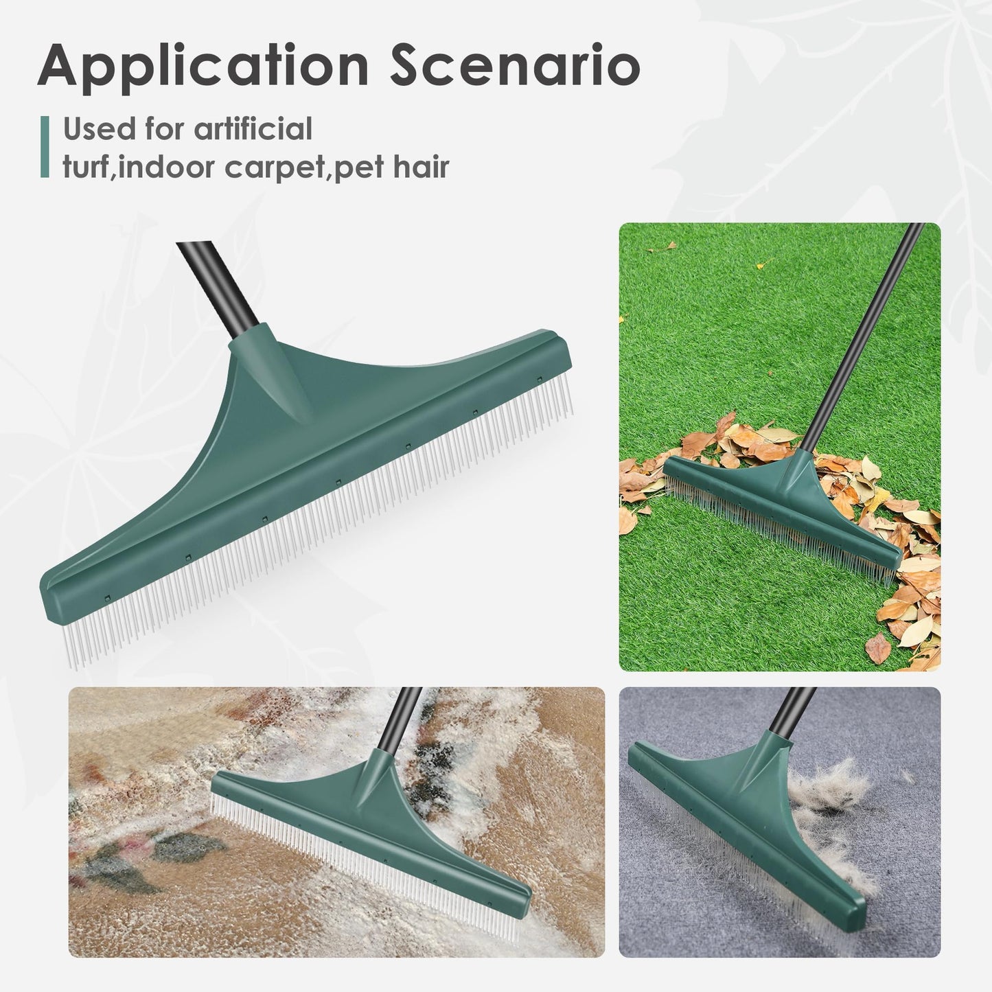 ORIENTOOLS Rastrillo de Césped Artificial con Mango de Acero Ajustable 80-132 cm Cepillo de Césped Artificial con Cabezal de Plástico con Cepillo PA Escoba de Césped para Jardín