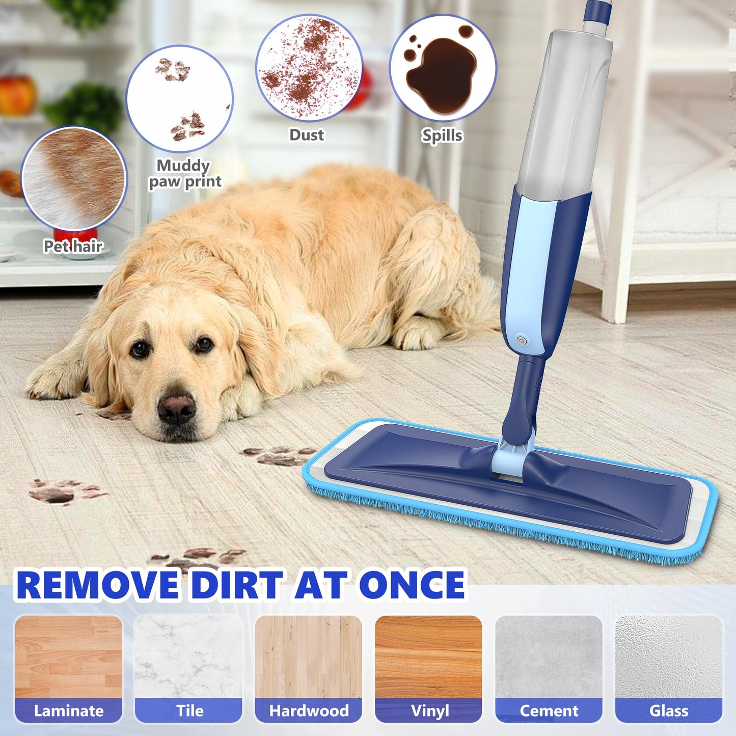Mopa Fregona con Pulverizador, MANGOTIME Spray Mop Floor Mop Mopas de Limpieza Suelos Fregona Microfibra para el Hogar, Cocina, Industrial, Azulejos, Madera Dura, Madera, Laminados