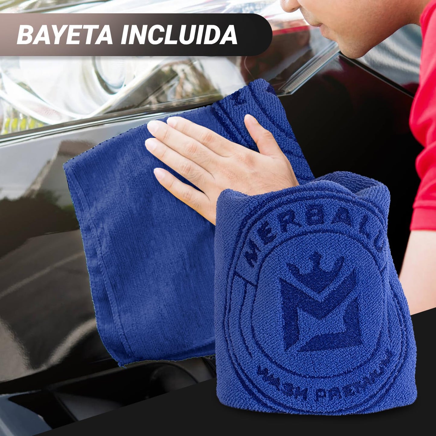 Limpieza de coche exterior profesional en seco con cera de carnauba Limpiador y abrillantador Potente tratamiento ceramico de carrocería para coche y moto bayeta microfibra premium incluida
